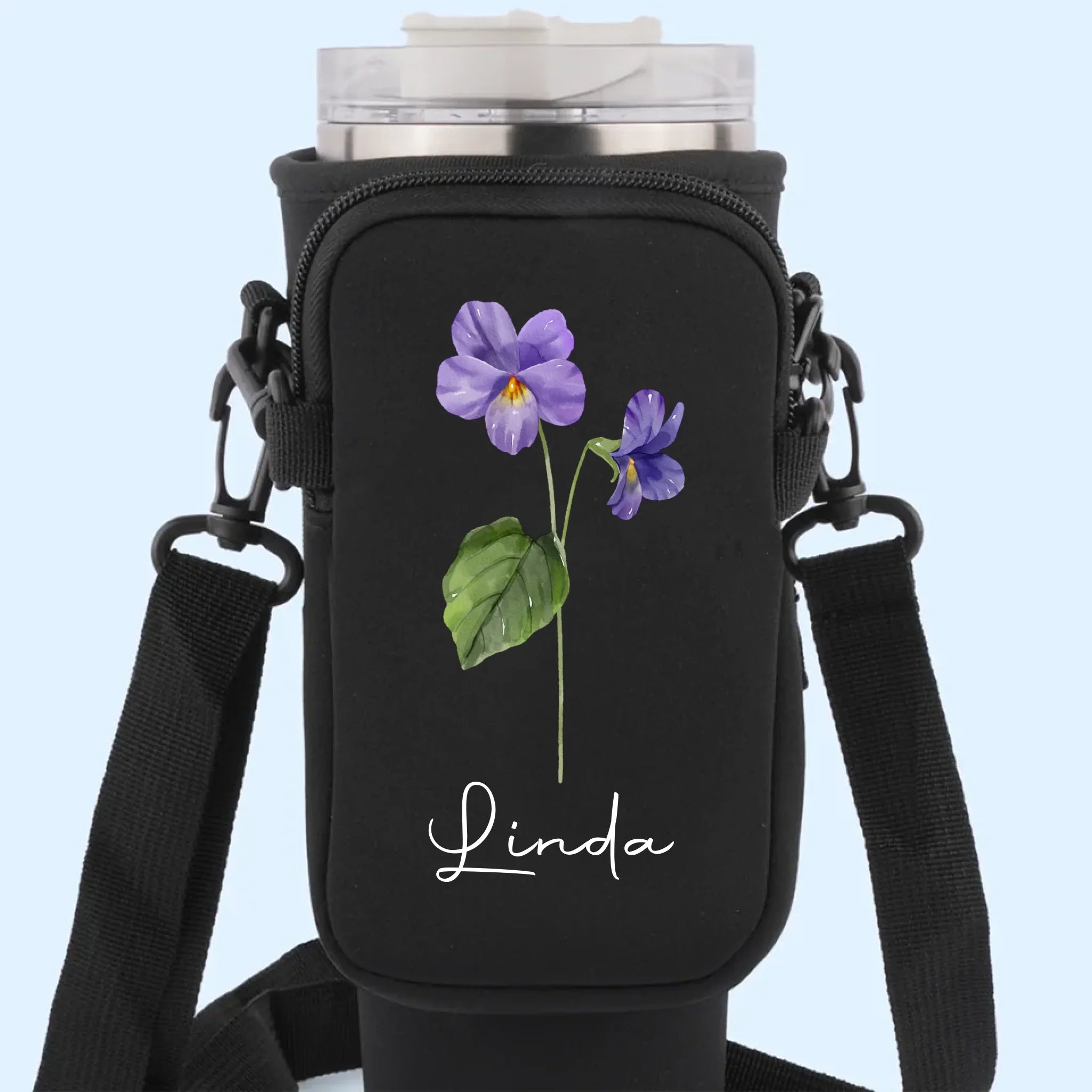 Bloom With Grace - Family Personalized Custom Neoprene Water Bottle Carrier With Pocket - Gift For Yourself, Best Friends, Siblings, Family Members