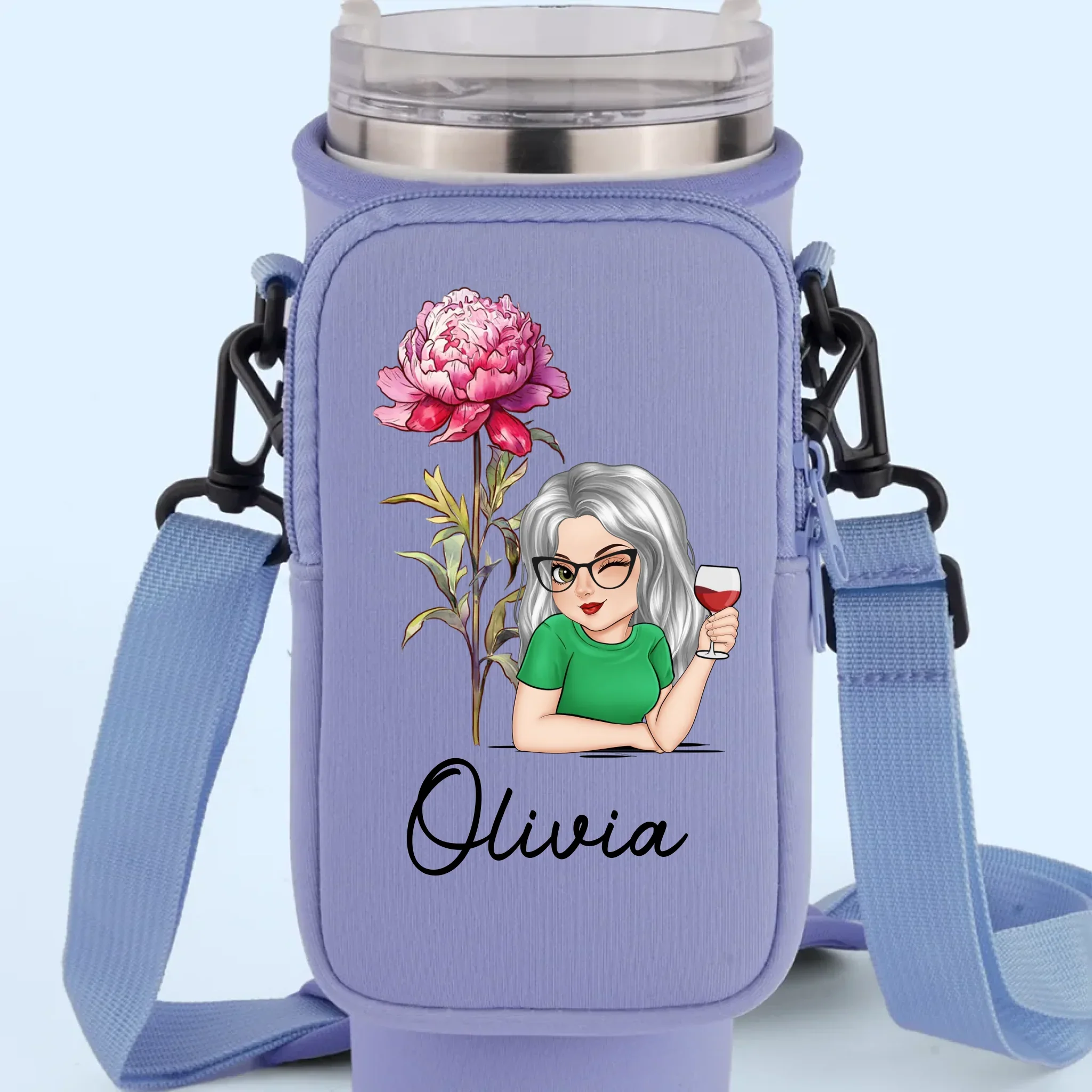 Let Your Soul Blossom - Family Personalized Custom Neoprene Water Bottle Carrier With Pocket - Gift For Yourself, Best Friends, Siblings, Family Members