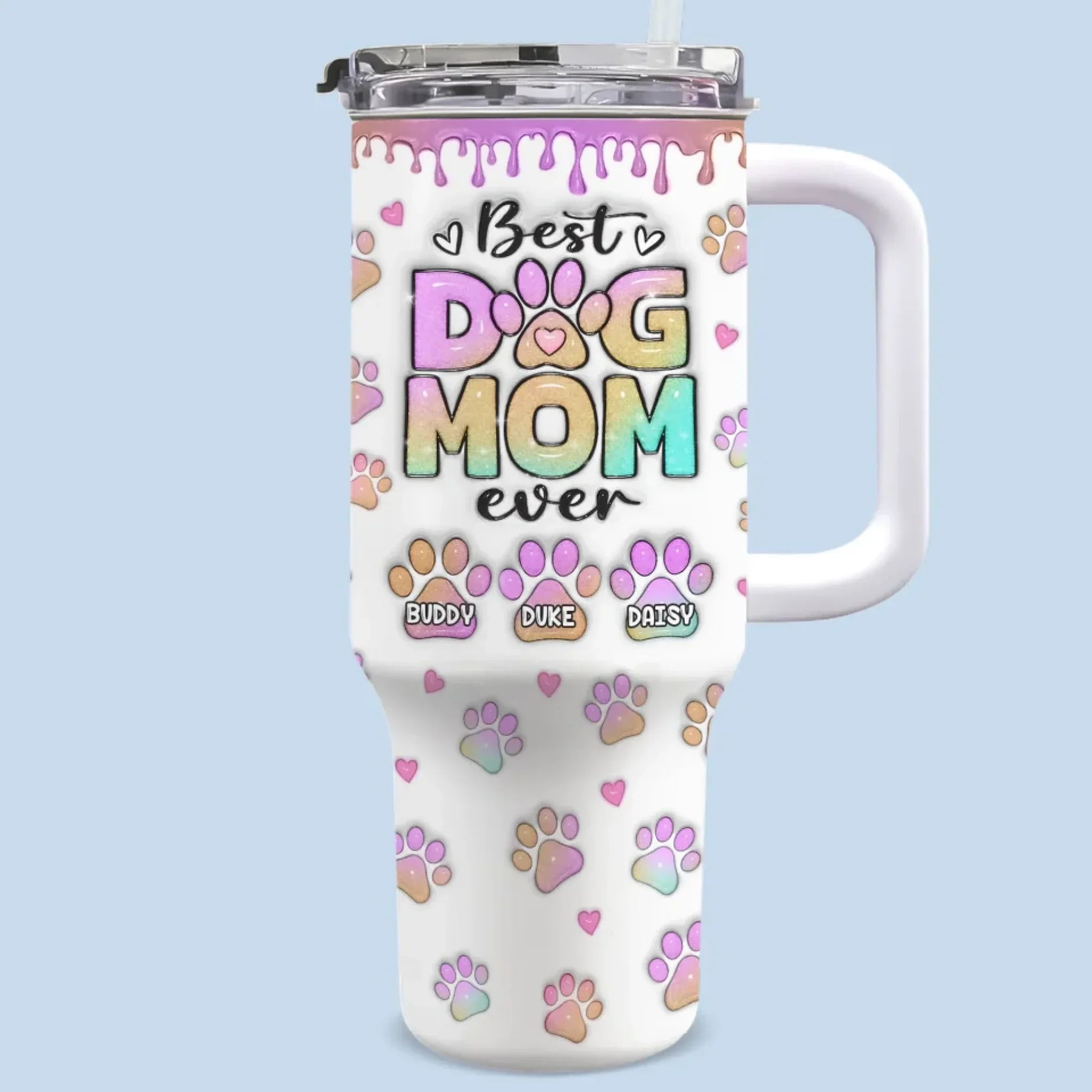 My Heart Belongs To My Furry Babies - Dog Personalized Custom 3D Inflated Effect Printed 40 Oz Stainless Steel Tumbler With Handle - Gift For Pet Owners, Pet Lovers