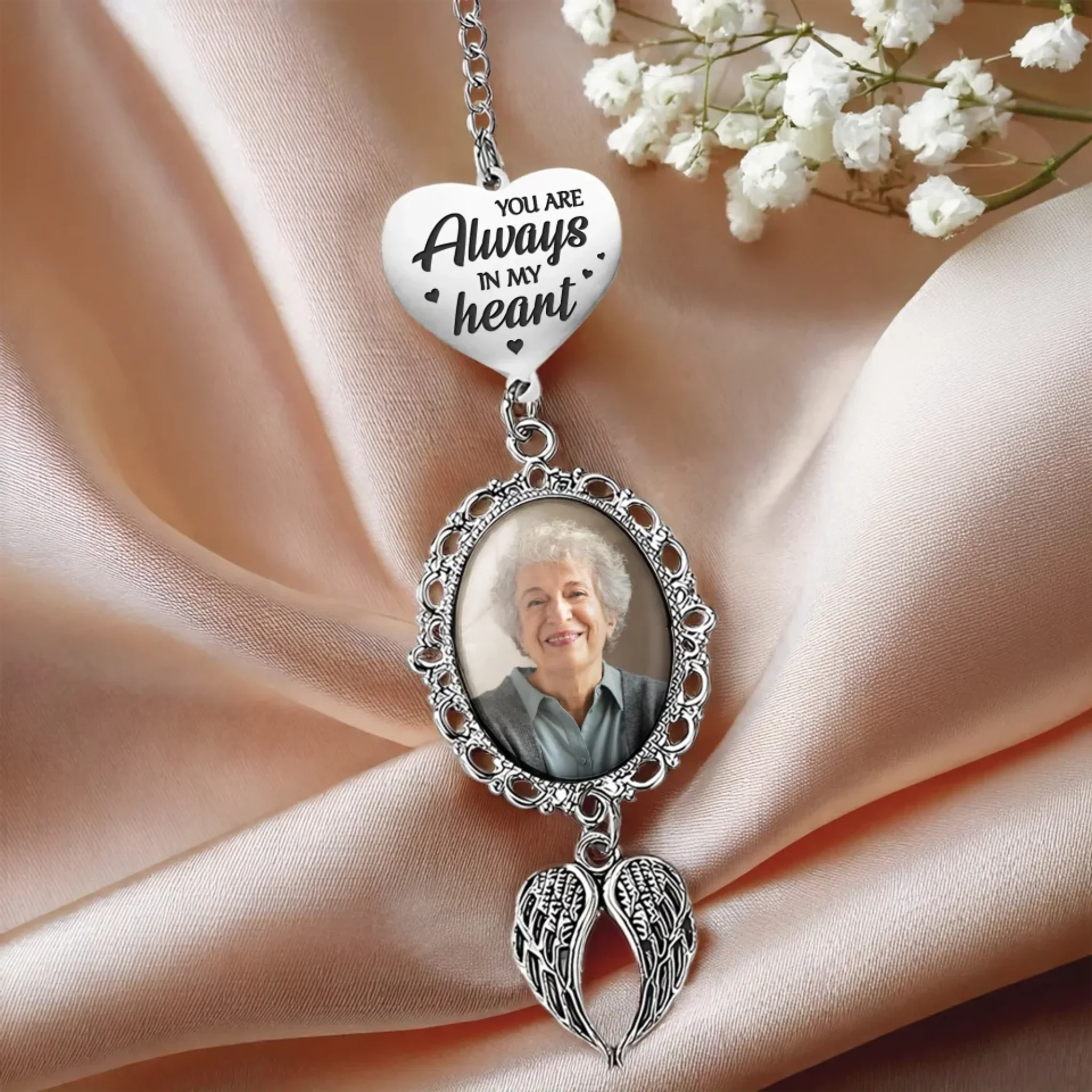 Custom Photo You Are Always In My Heart - Memorial Personalized Custom Graduation Tassel Heart & Angel Wing Charm - Sympathy Gift, Graduation Gift For Family Members, Siblings, Brothers, Sisters
