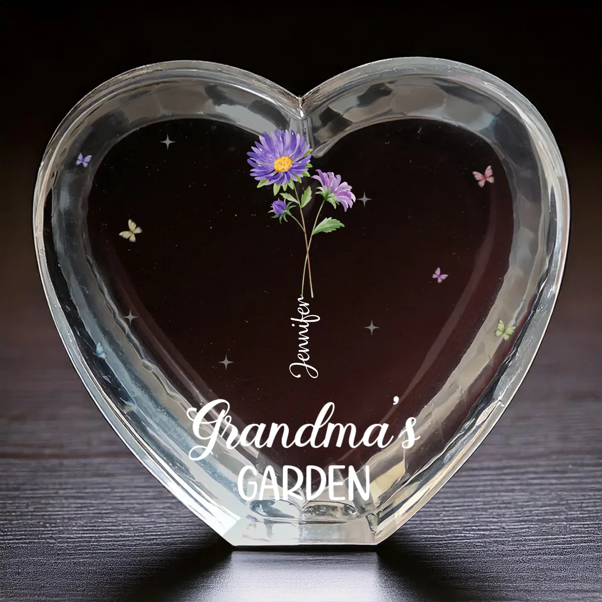 Rooted In Love, Blossomed In Her Heart - Family Personalized Custom 3D Crystal Heart Shaped - Mother's Day, Gift For Mom, Grandma