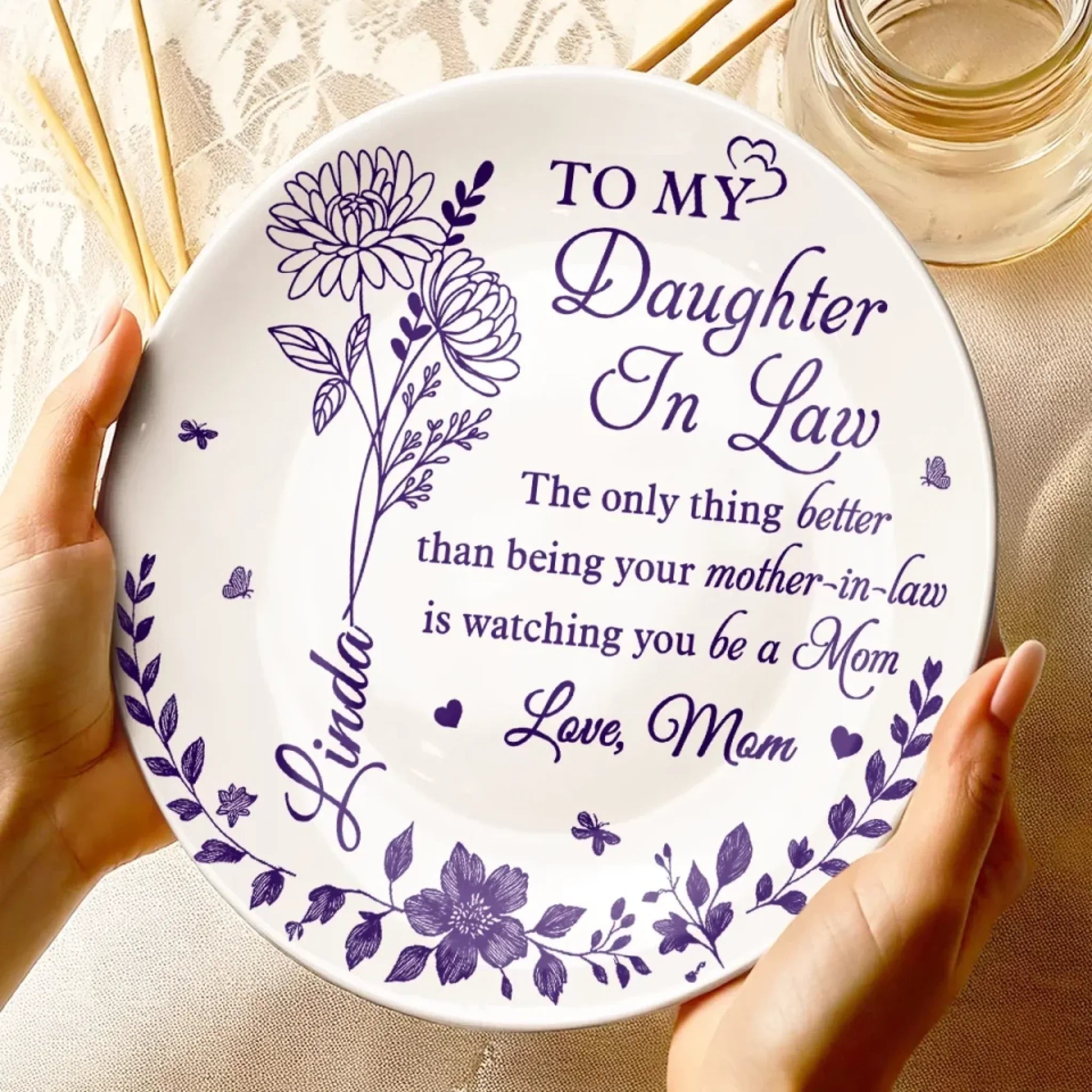 Your Love Is A Gift, Your Strength A Blessing - Family Personalized Custom Ceramic Plate - Mother's Day, Gift For Mom, Daughter