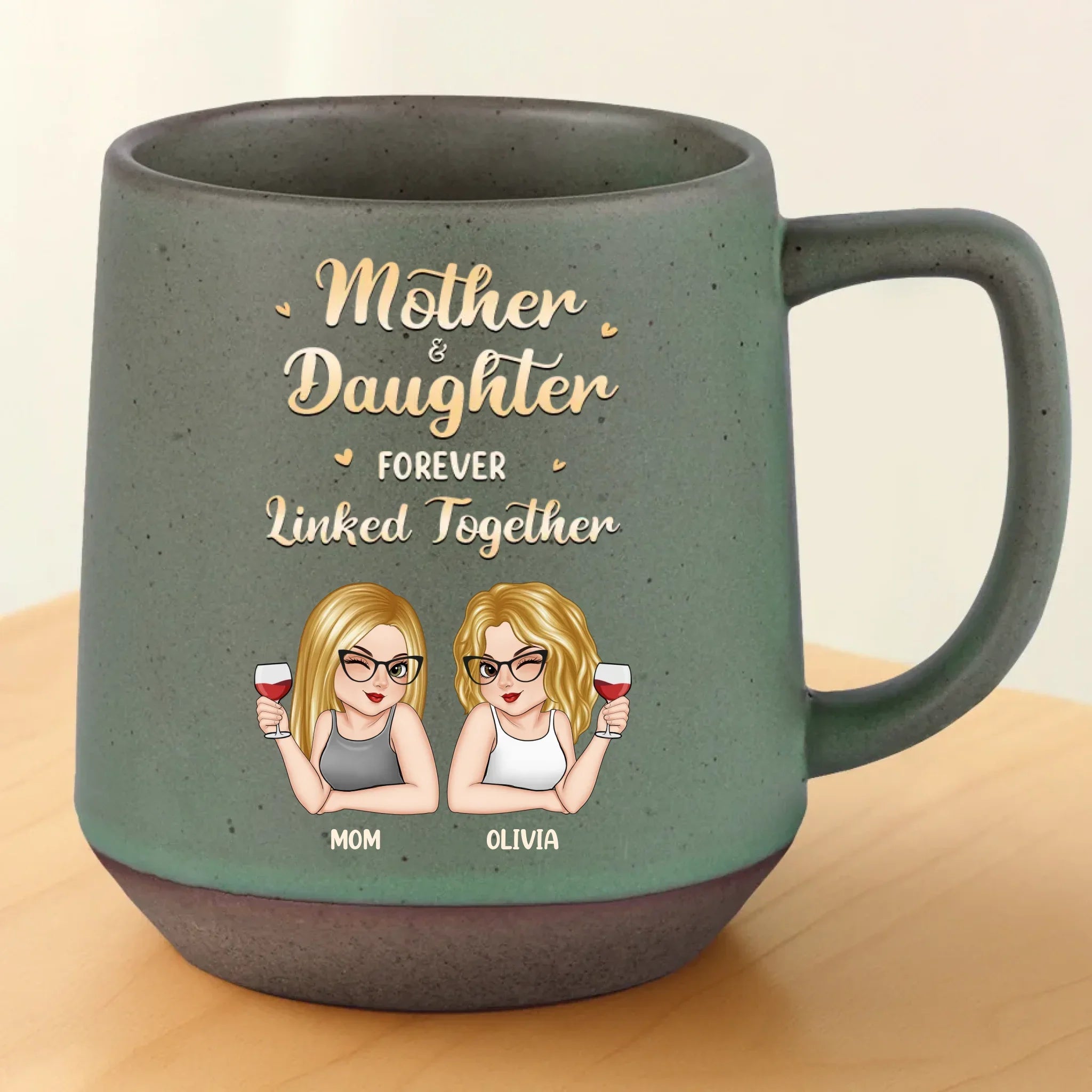 Mom & Daughter Forever Linked Together - Family Personalized Custom Printed Stoneware 12oz Mug - Mother's Day, Gift For Mom, Daughter