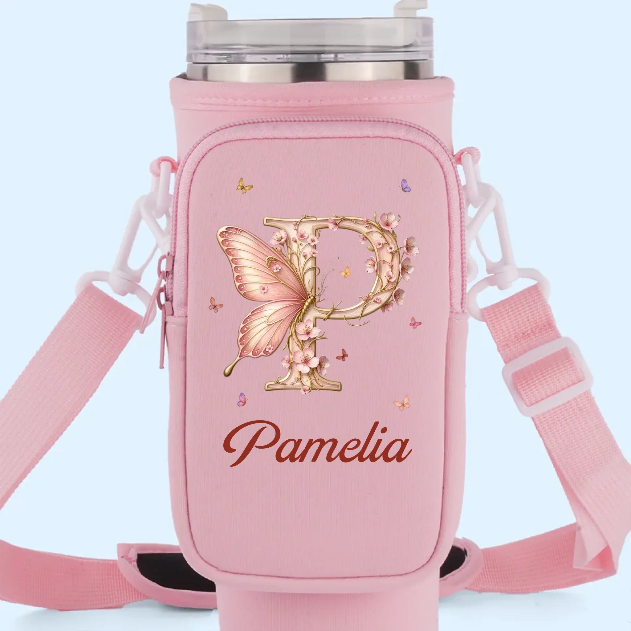 Let Your Soul Blossom & Your Spirit Fly - Family Personalized Custom Neoprene Water Bottle Carrier With Pocket - Gift For Yourself, Best Friends, Siblings, Family Members