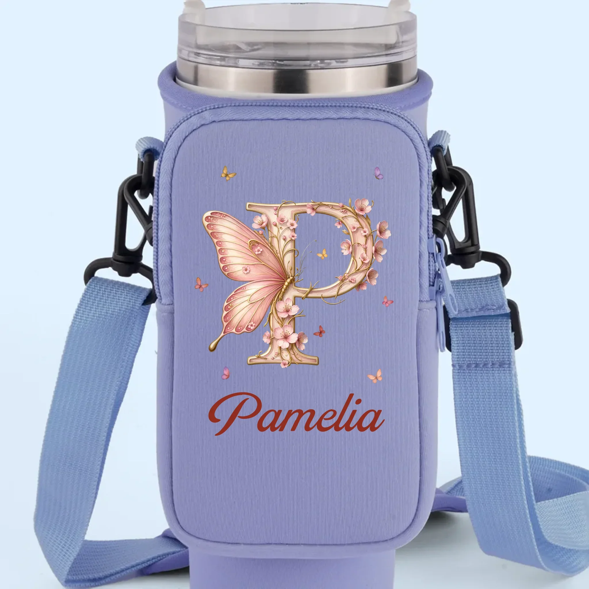 Let Your Soul Blossom & Your Spirit Fly - Family Personalized Custom Neoprene Water Bottle Carrier With Pocket - Gift For Yourself, Best Friends, Siblings, Family Members