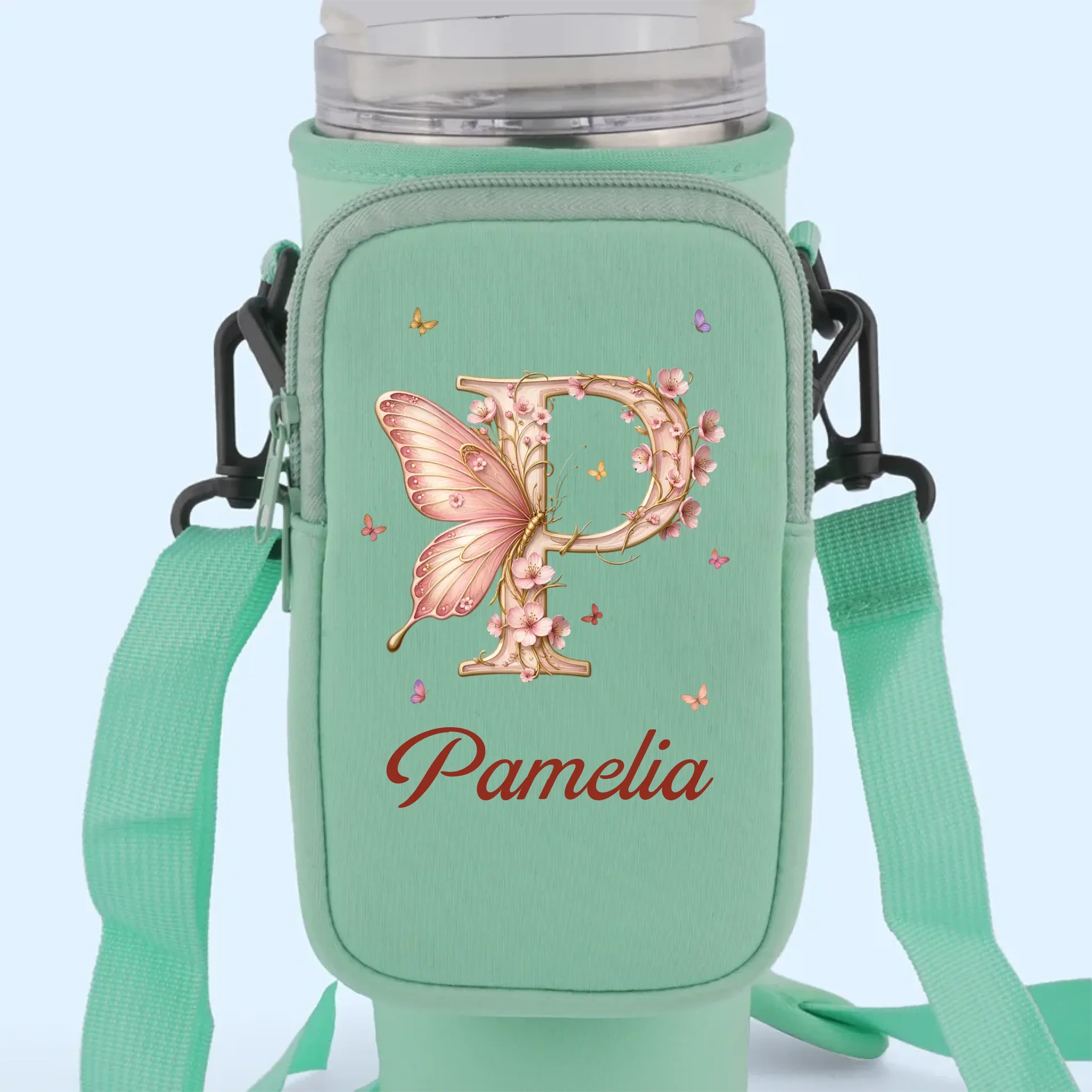Let Your Soul Blossom & Your Spirit Fly - Family Personalized Custom Neoprene Water Bottle Carrier With Pocket - Gift For Yourself, Best Friends, Siblings, Family Members