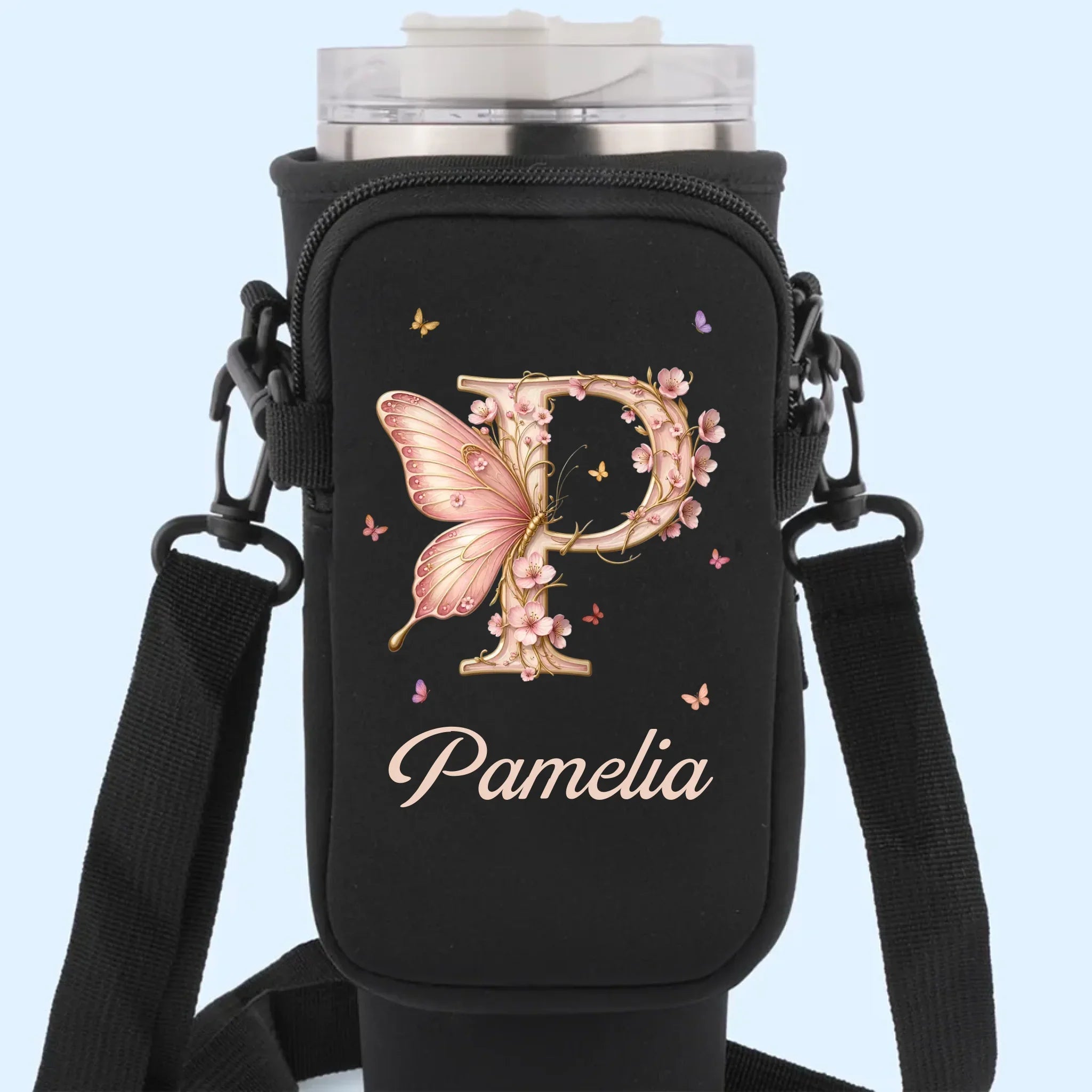 Let Your Soul Blossom & Your Spirit Fly - Family Personalized Custom Neoprene Water Bottle Carrier With Pocket - Gift For Yourself, Best Friends, Siblings, Family Members