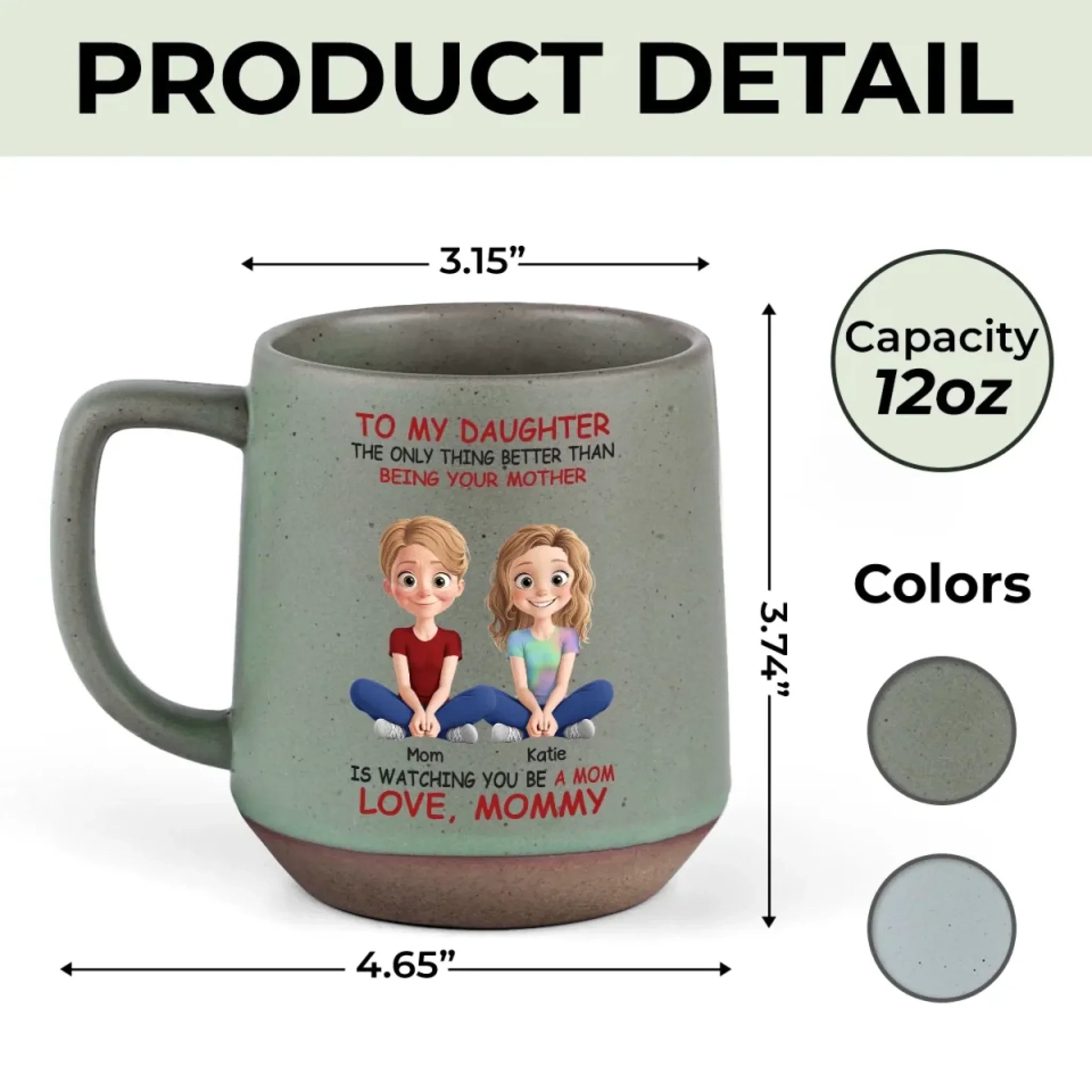 Watching You Be A Mom Warms My Heart - Family Personalized Custom Printed Stoneware 12oz Mug - Mother's Day, Gift For Mom, Daughter