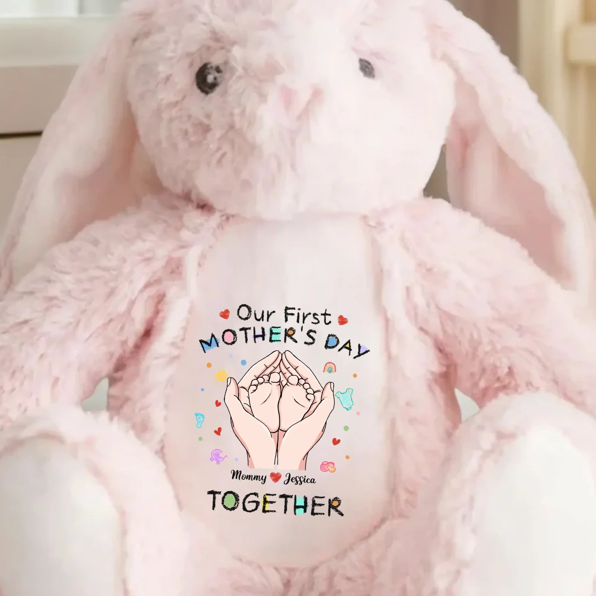 Tiny Feet, Big Love - Family Personalized Custom Easter Bunny Plush - Mother's Day, Baby Shower Gift, Gift For First Mom
