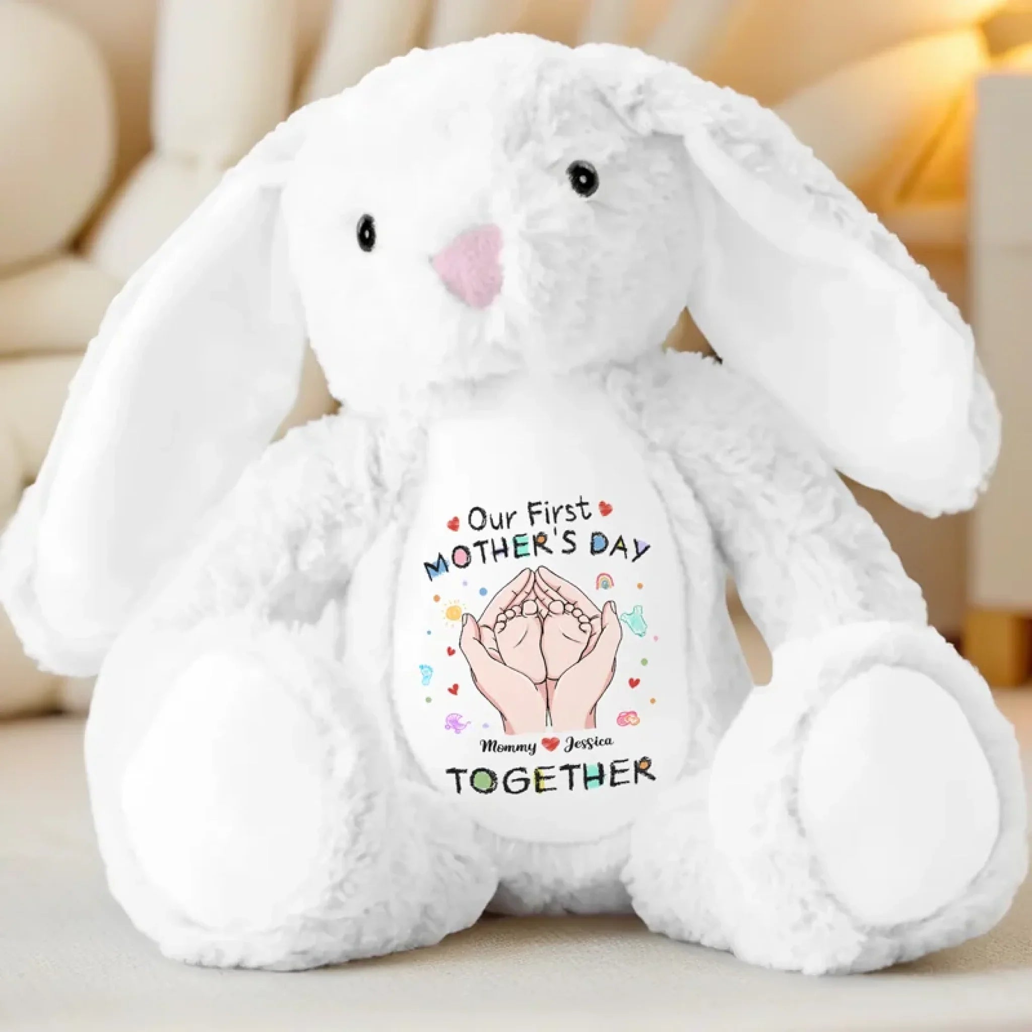 Tiny Feet, Big Love - Family Personalized Custom Easter Bunny Plush - Mother's Day, Baby Shower Gift, Gift For First Mom