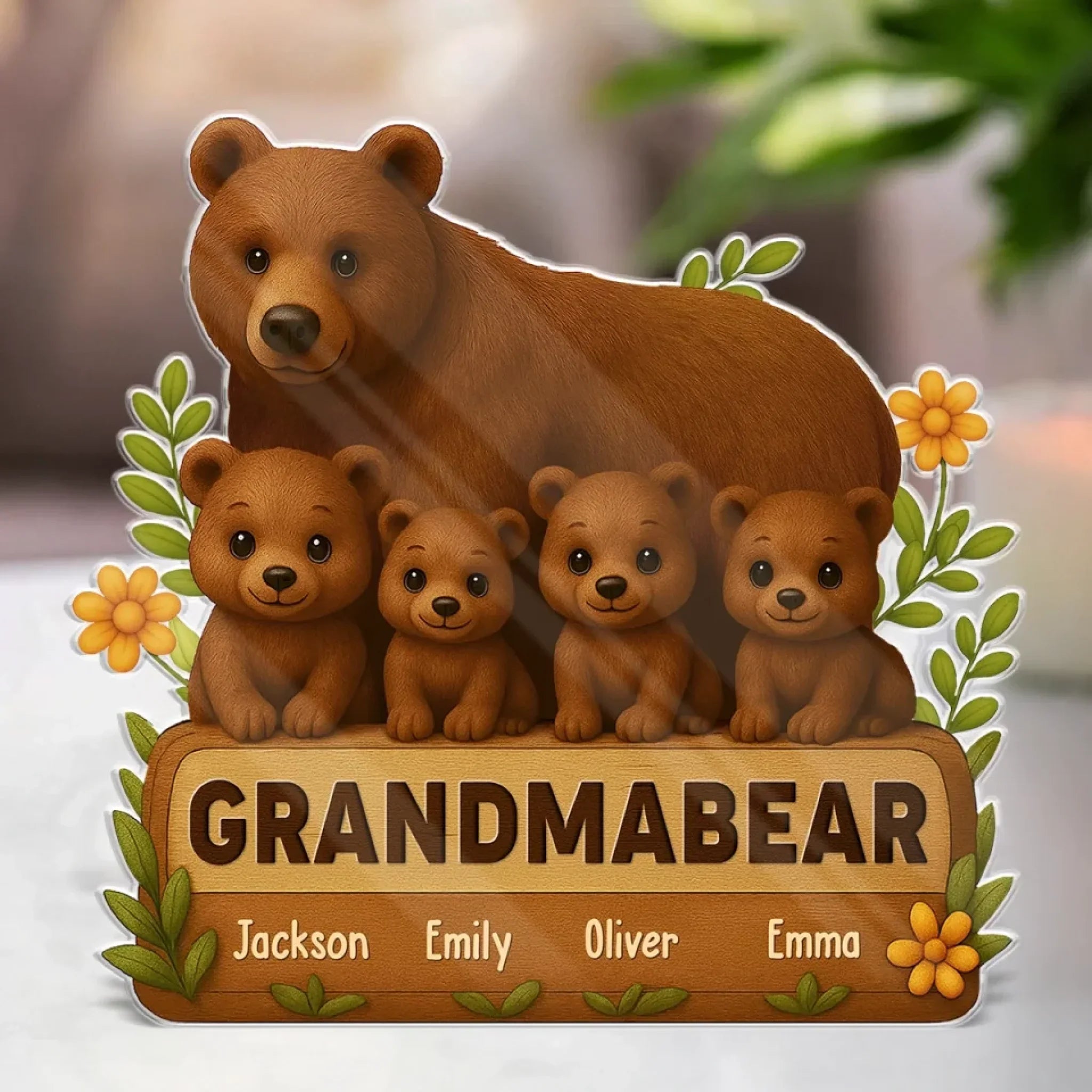 Grandma Bear, Our Forever Protector - Family Personalized Custom Acrylic Plaque Custom Shape - Mother's Day, Gift For Mom, Grandma