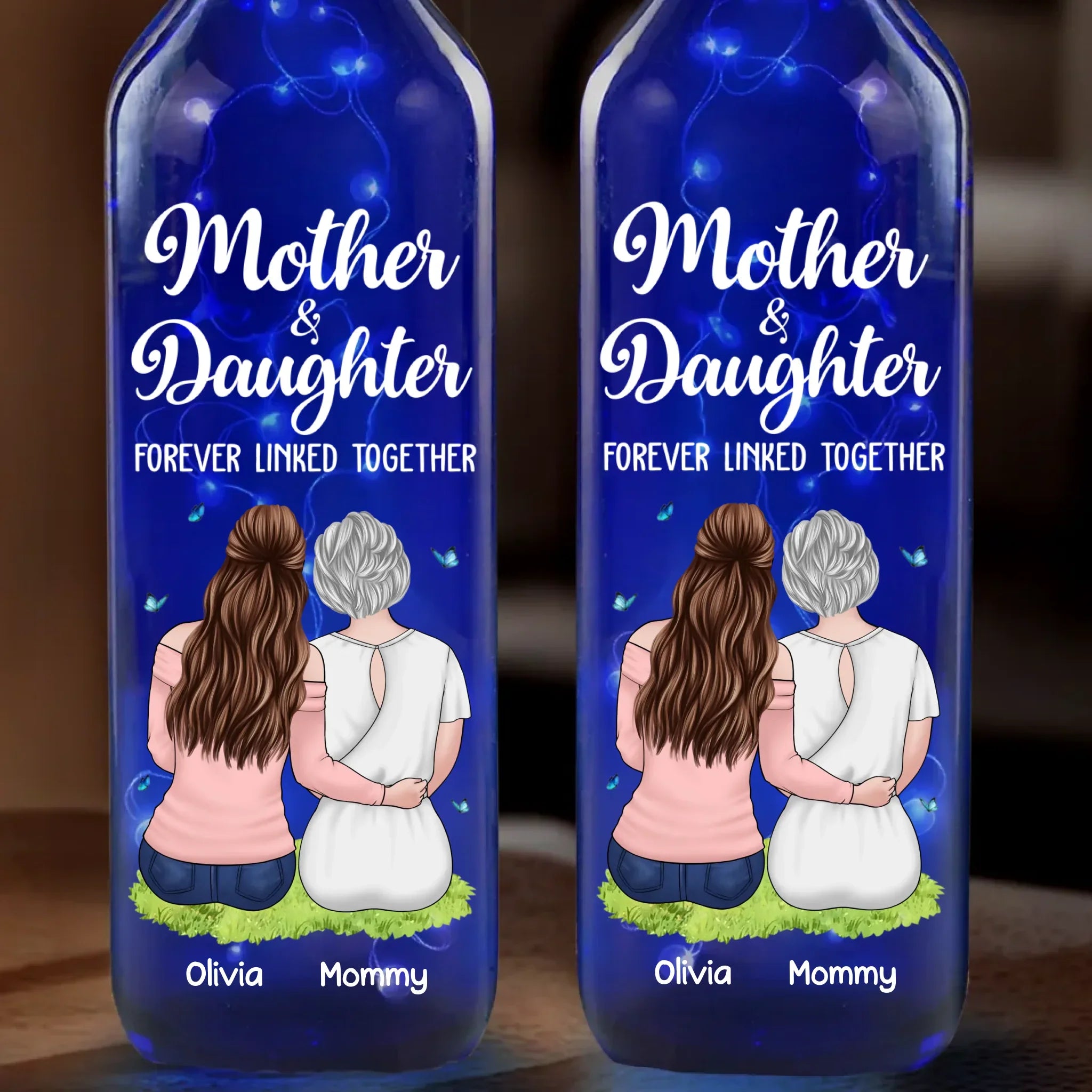 A Love That Time Can't Fade - Family Personalized Custom Blue Bottle Lamp - Mother's Day, Gift For Mom, Daughter