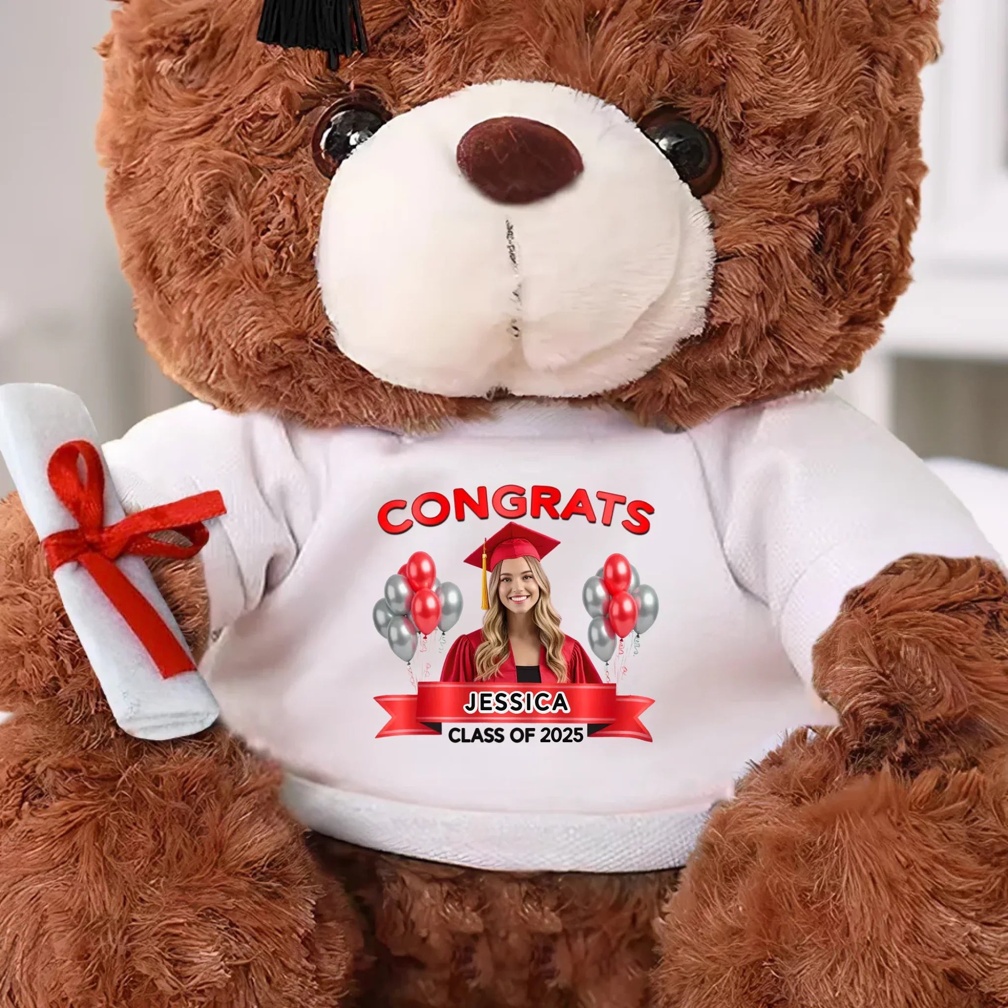 Custom Photo Congrats, Future Begins Now - Family Personalized Custom Graduation Teddy Bear Plush - Graduation Gift For Family Members, Siblings, Brothers, Sisters