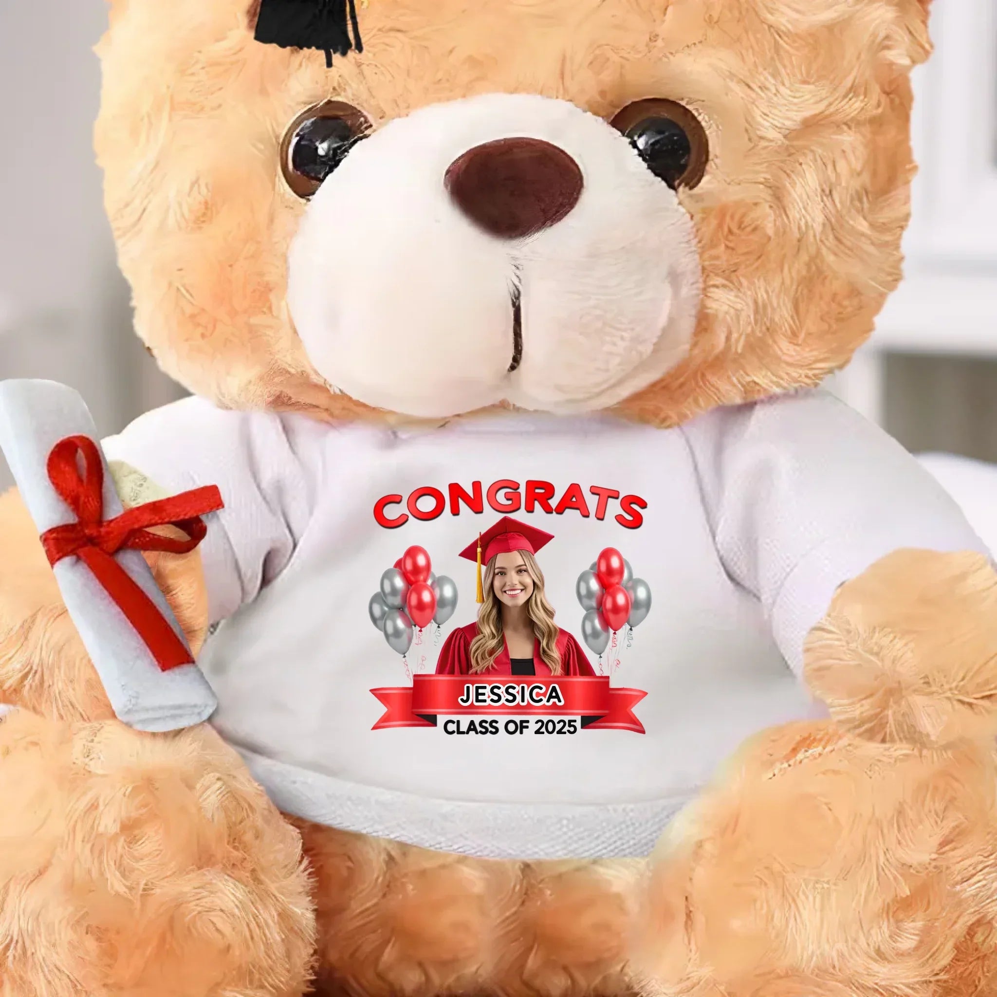 Custom Photo Congrats, Future Begins Now - Family Personalized Custom Graduation Teddy Bear Plush - Graduation Gift For Family Members, Siblings, Brothers, Sisters