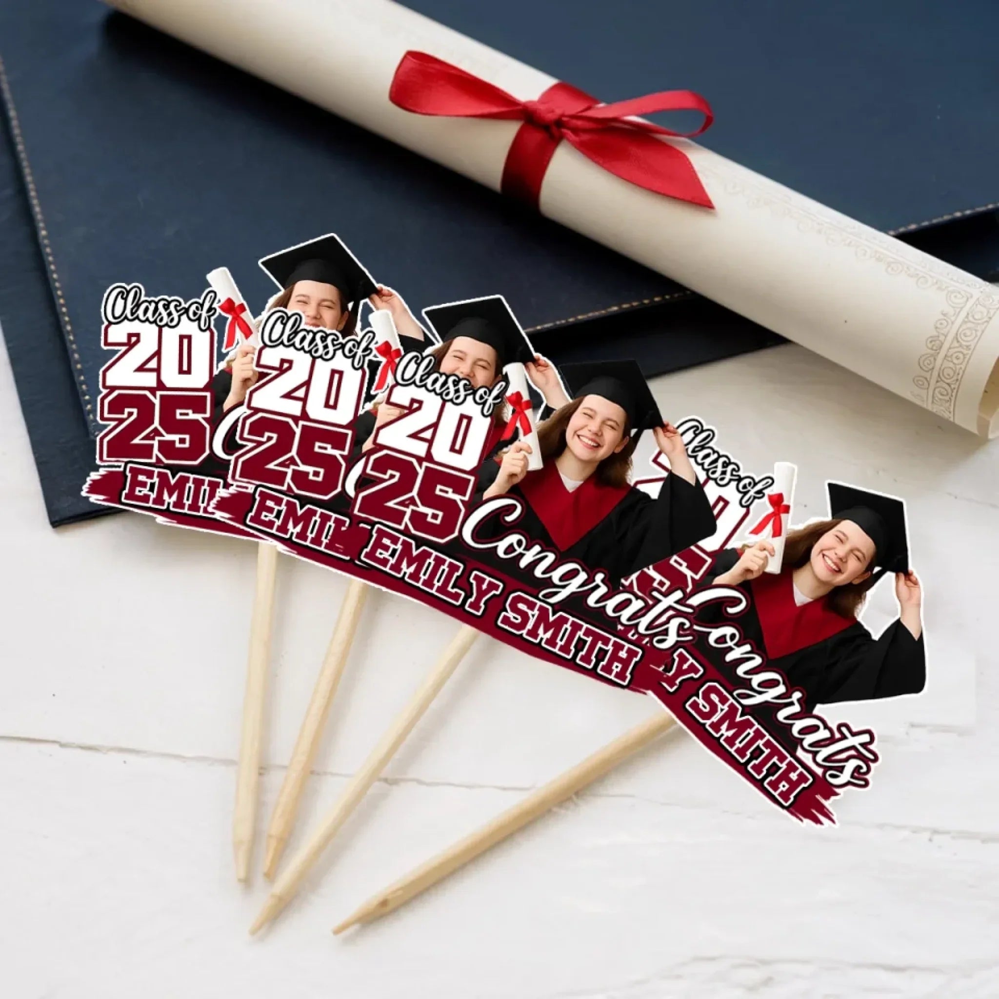Custom Photo From Cap To Capital - Family Personalized Custom Cake Toppers - Graduation Gift For Family Members, Siblings, Brothers, Sisters