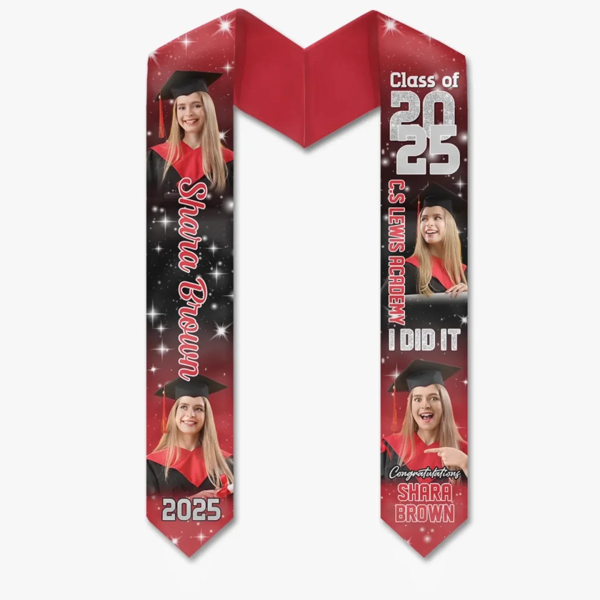 Custom Photo Cheers To The Journey - Family Personalized Custom Triangle Graduation Stole - Graduation Gift For Family Members, Siblings, Brothers, Sisters, Best Friends