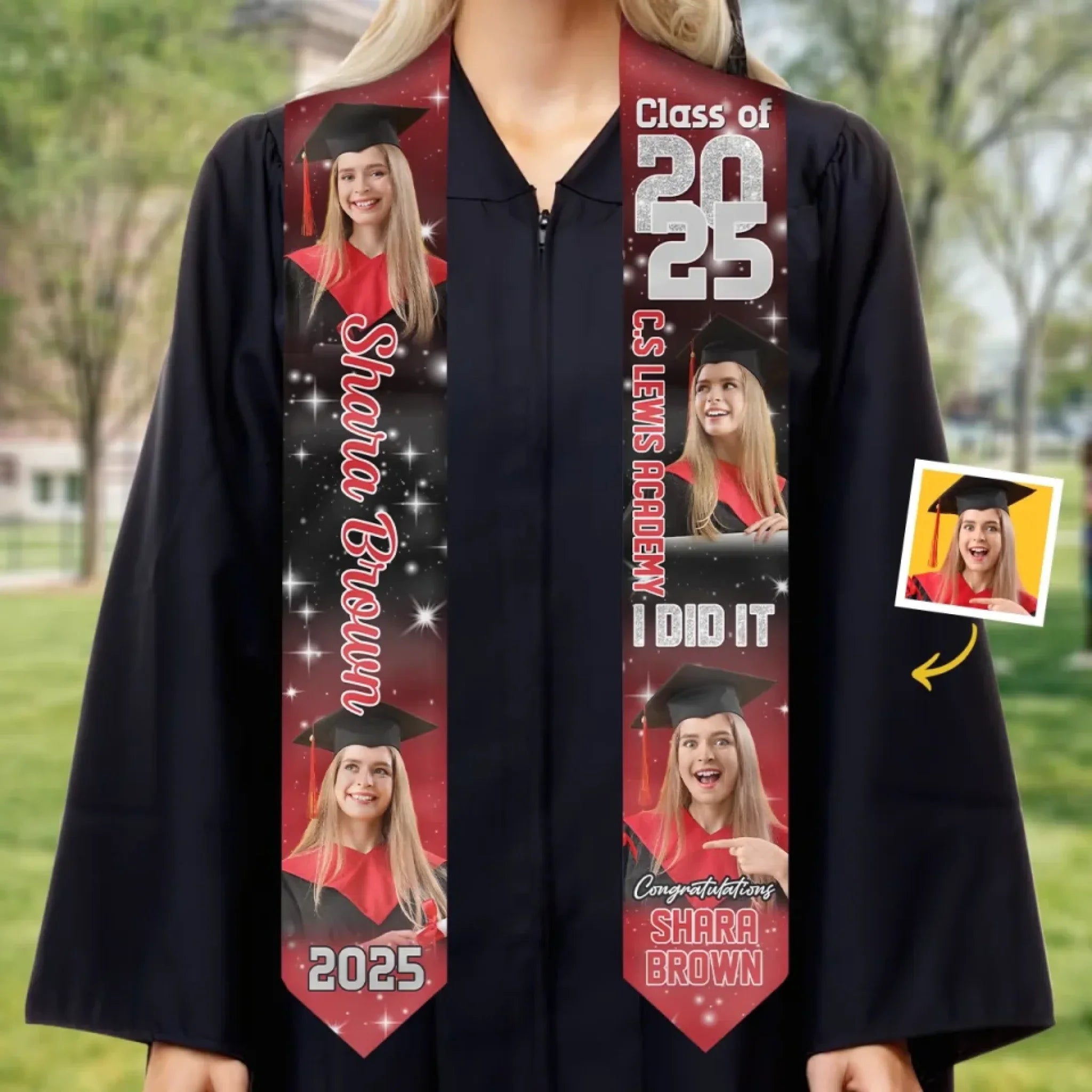 Custom Photo Cheers To The Journey - Family Personalized Custom Triangle Graduation Stole - Graduation Gift For Family Members, Siblings, Brothers, Sisters, Best Friends