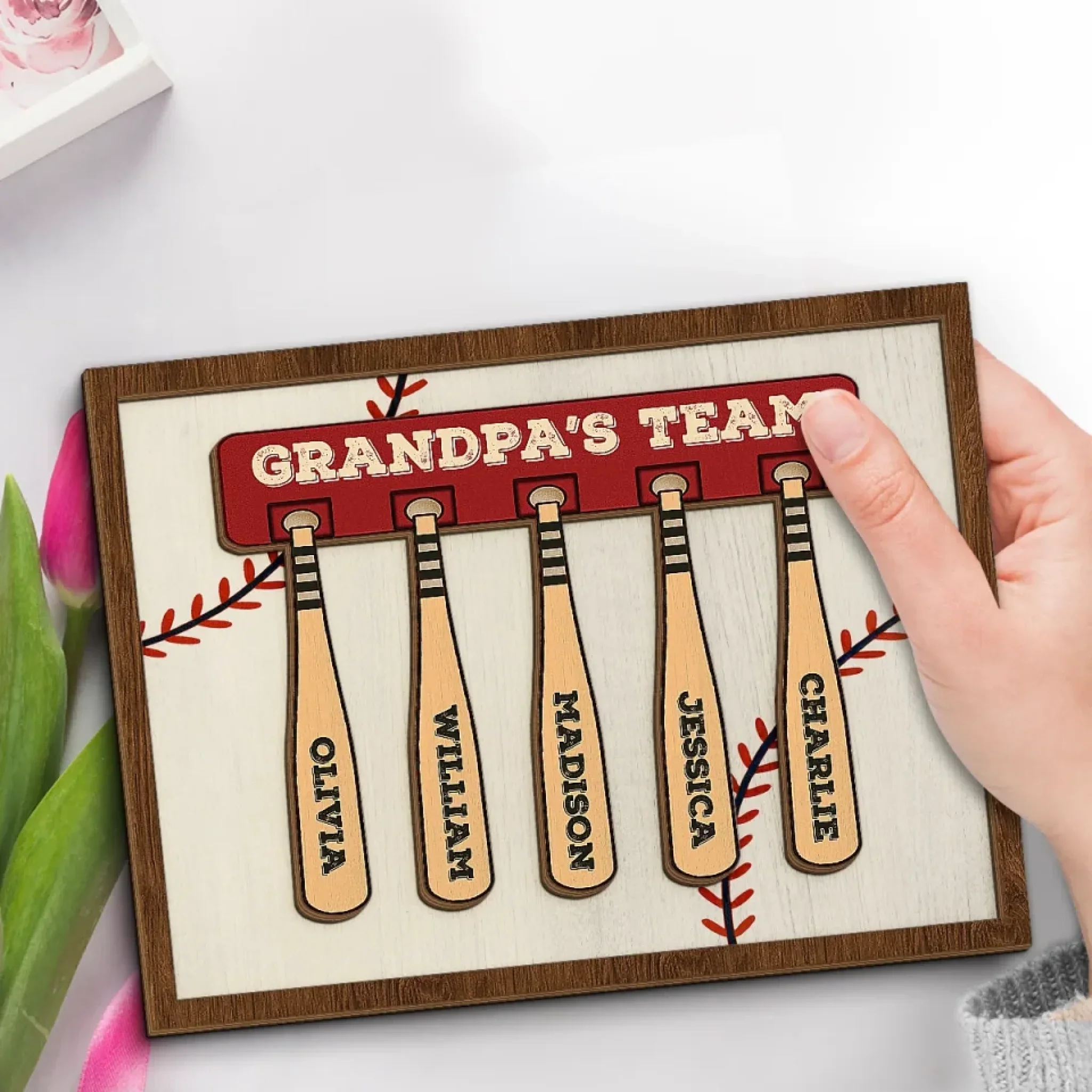 His Team, His Pride - Family Personalized Custom 2-Layered Wooden Plaque With Stand - Father's Day, Gift For Dad, Grandpa, Sport Lovers, Sport Players