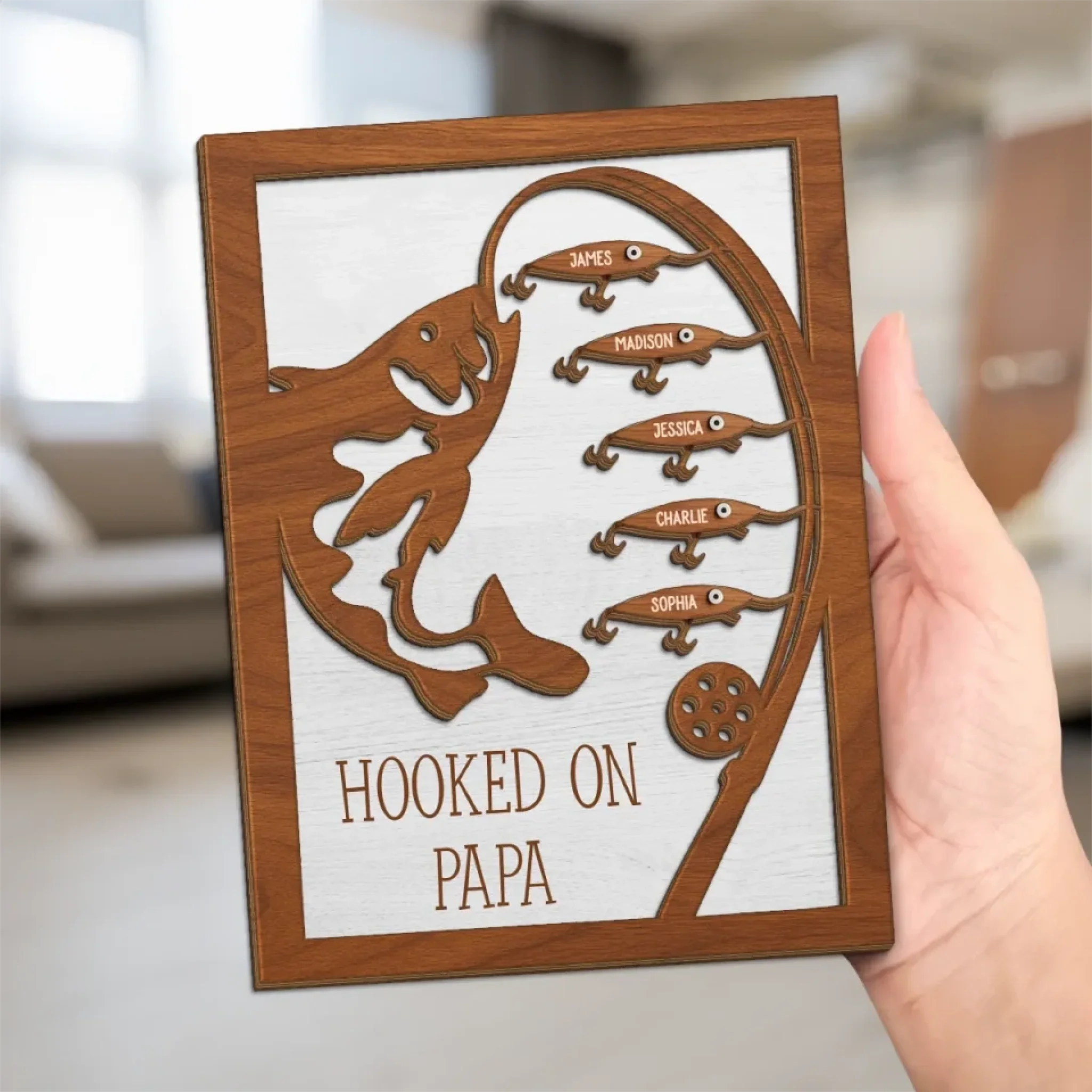 Hooked On You And The Good Life - Family Personalized Custom 2-Layered Wooden Plaque With Stand - Father's Day, Gift For Dad, Sport Lovers, Sport Players