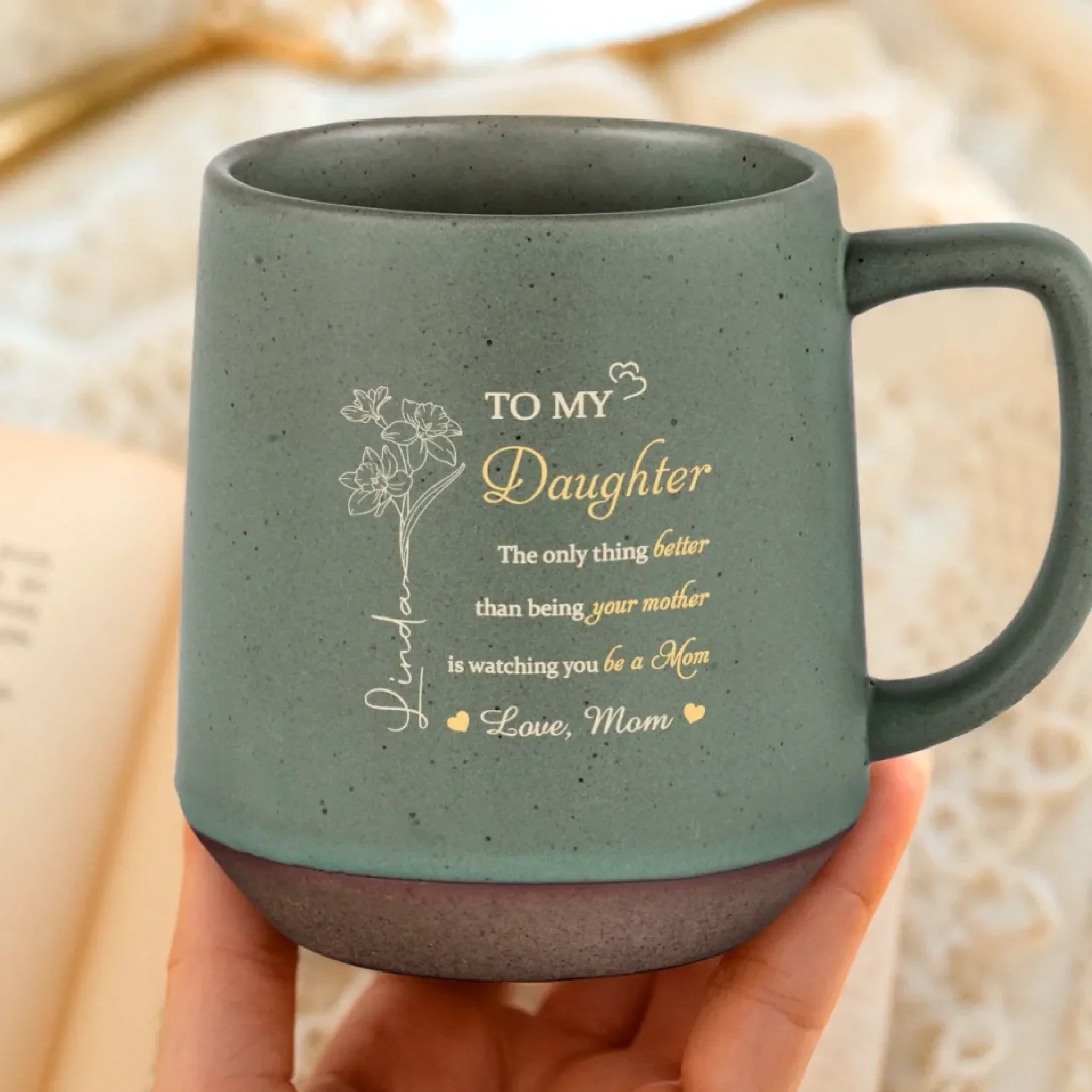 From One Mom To Another - Family Personalized Custom Printed Stoneware 12oz Mug - Mother's Day, Gift For Daughter