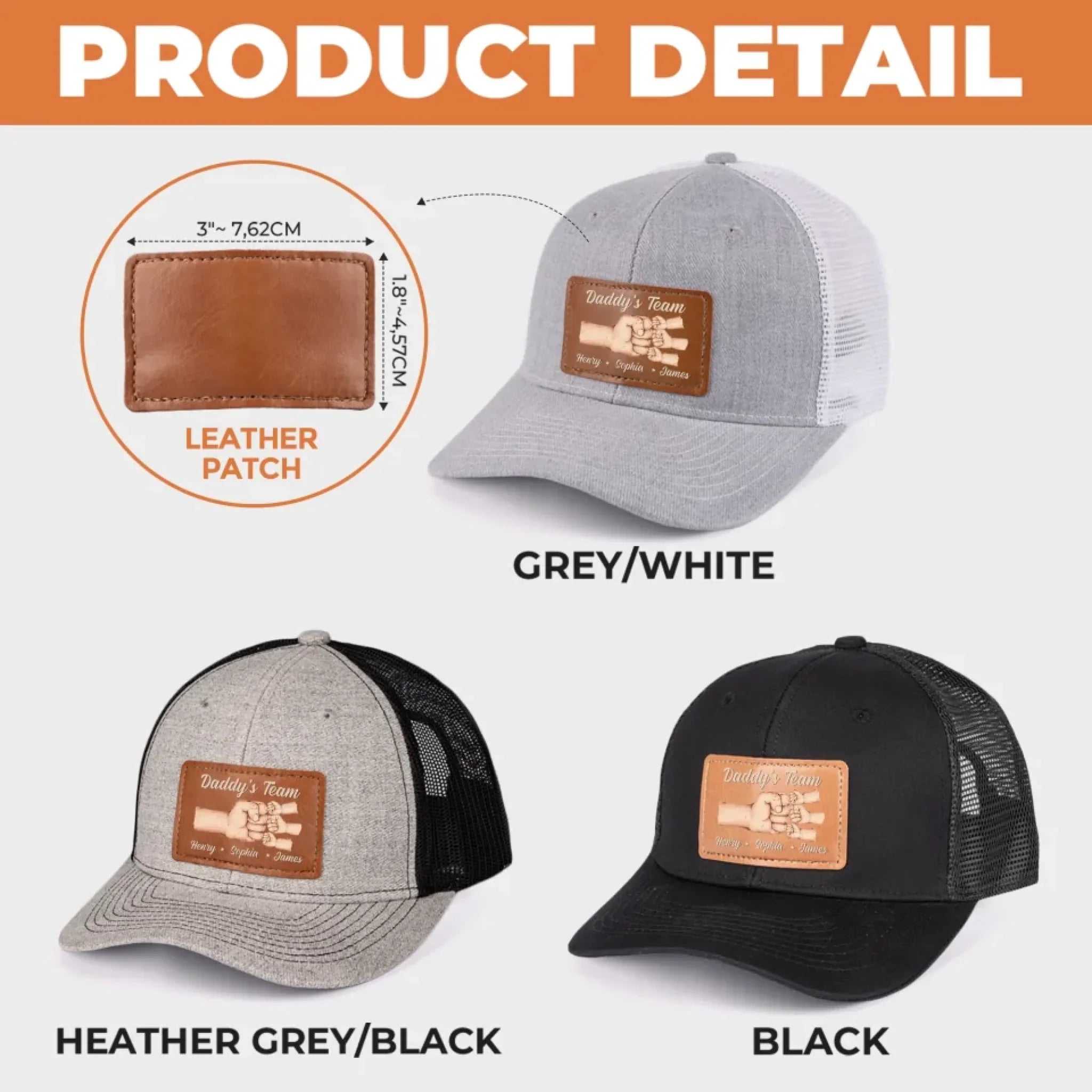 Team Daddy, No Substitutes - Family Personalized Custom Leather Patch Hat - Father's Day, Gift For Dad, Grandpa