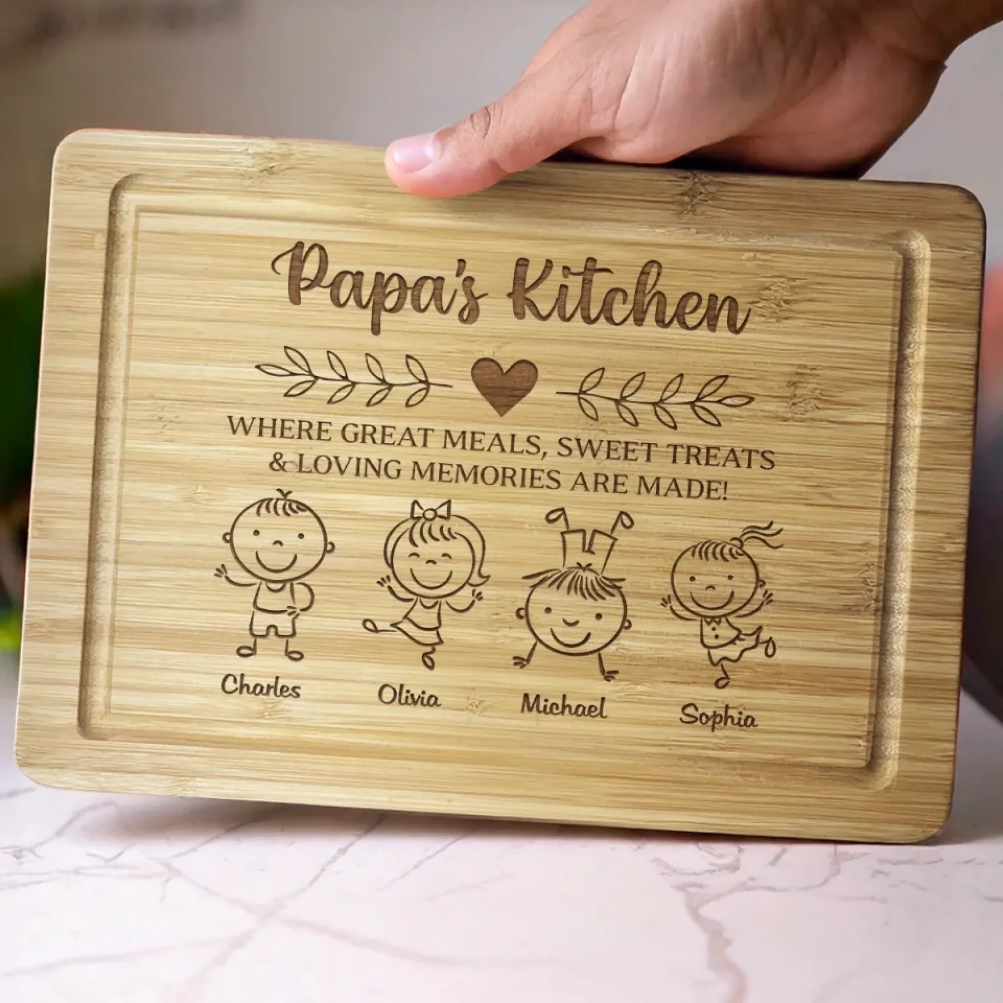 Where Food Meets Family - Family Personalized Custom Engraved Wooden Cutting Board - Father's Day, Gift For Dad, Grandpa