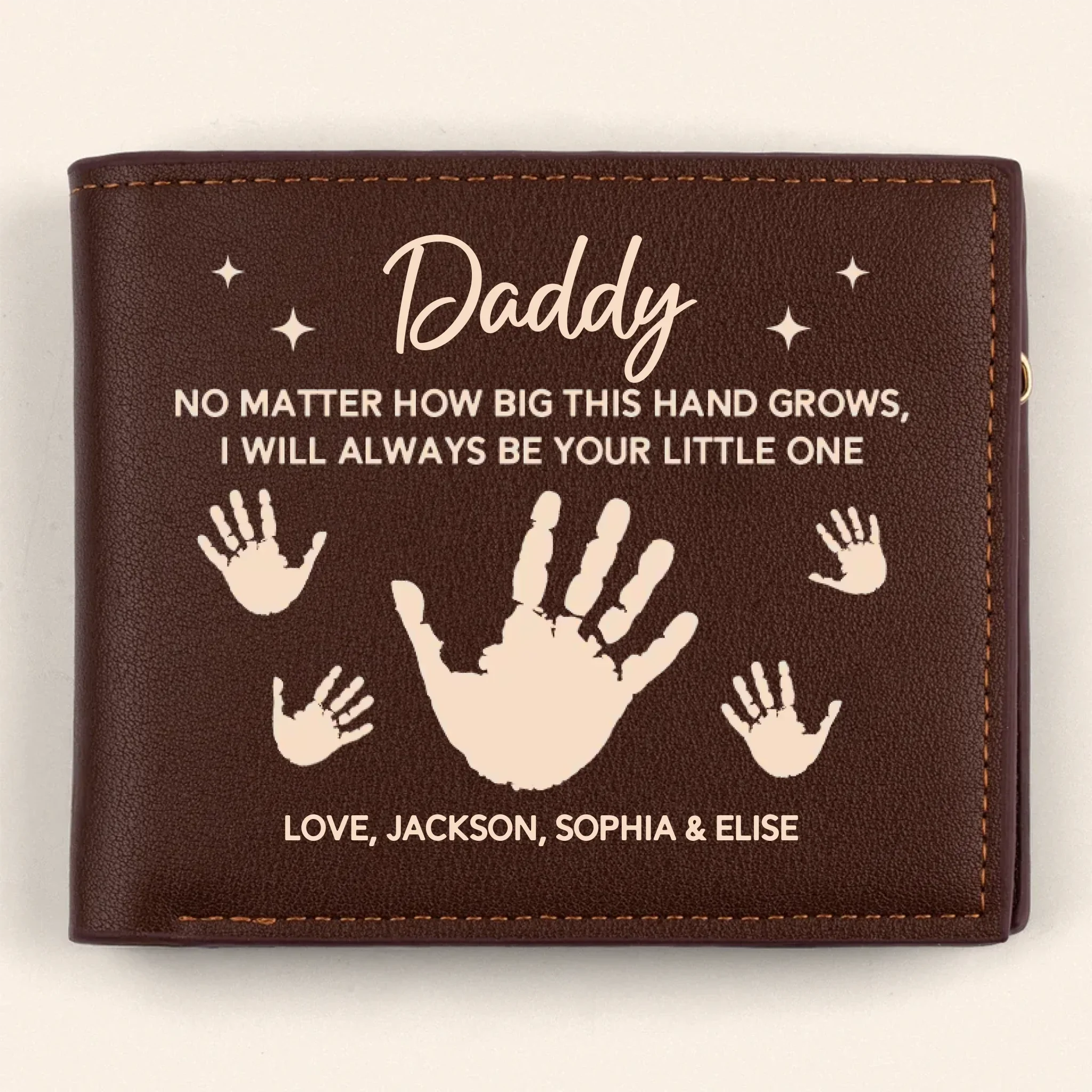 Growing Up, Guided By Your Hands - Family Personalized Custom Double-Sided Printed Leather Wallet - Father's Day, Gift For Dad, Grandpa