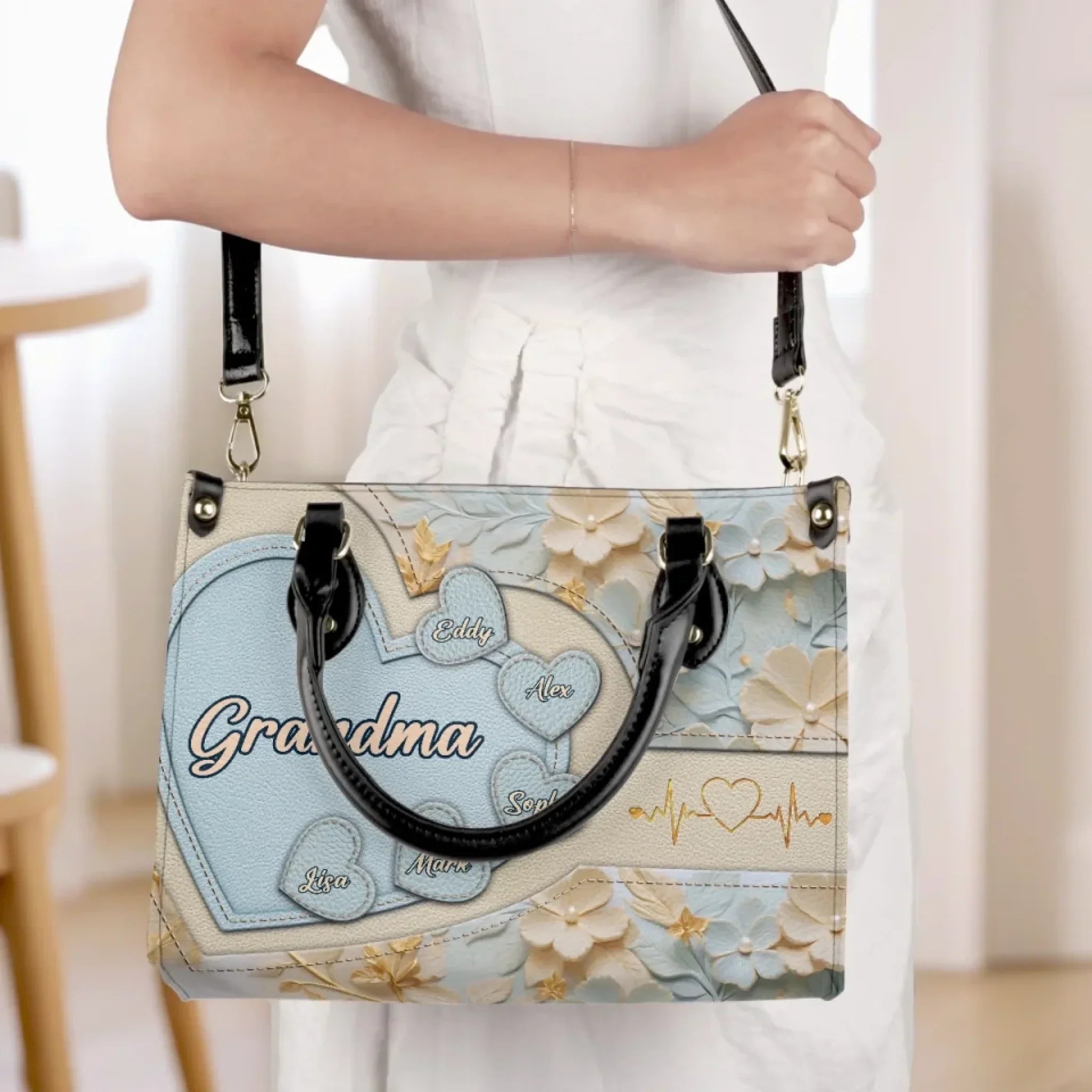 Grandma’s Heart Is Full - Family Personalized Custom Leather Handbag - Mother's Day, Gift For Mom, Grandma
