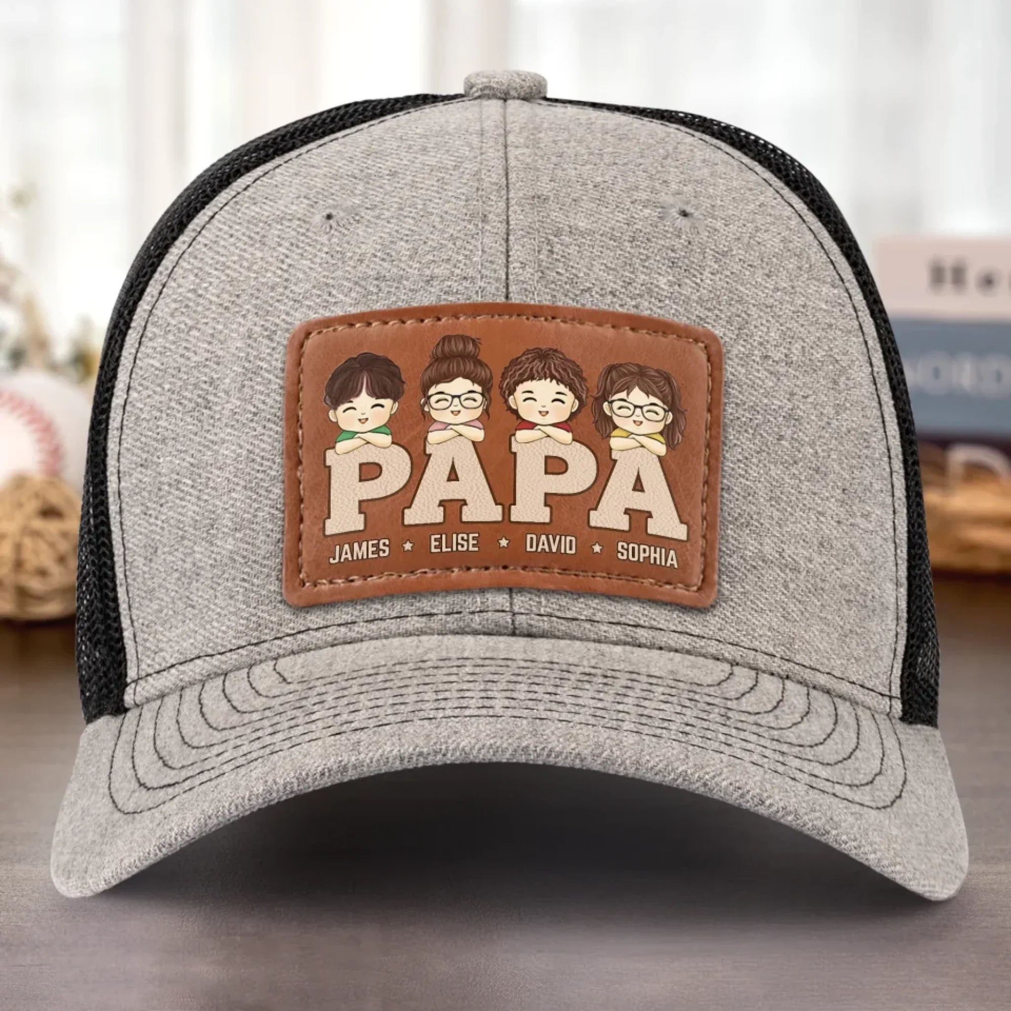 Papa, Loved By His Little Crew - Family Personalized Custom Leather Patch Hat - Father's Day, Gift For Dad, Grandpa