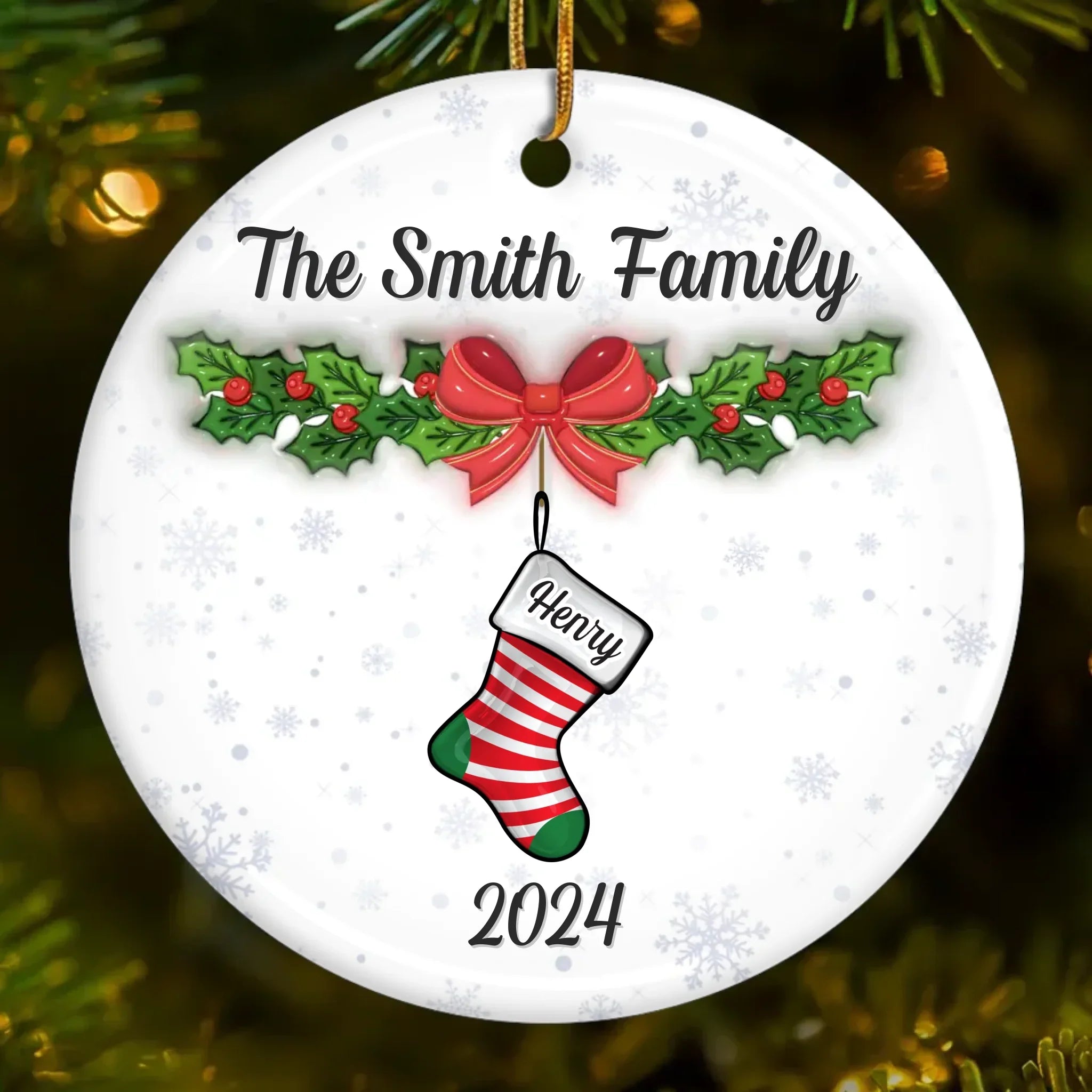 Let Your Christmas Stock Overflow With The Warmth And Joy Of Family - Family Personalized Custom 3D Inflated Effect Printed Ornament - Ceramic Round Shaped - Christmas Gift For Family Members