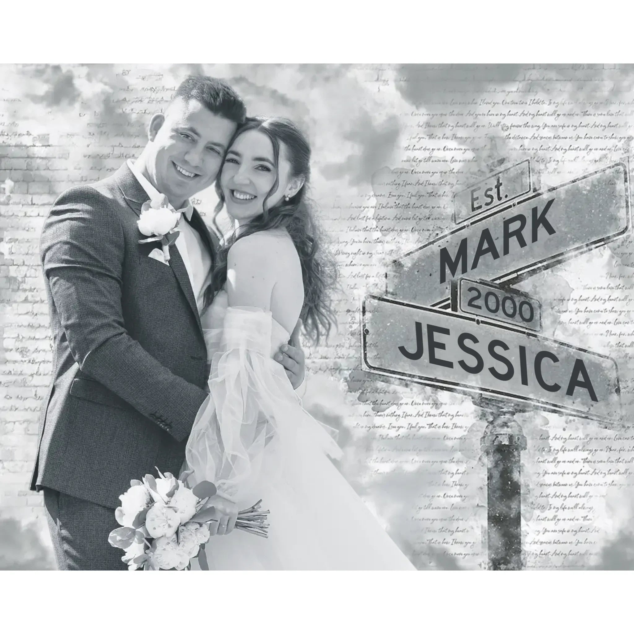 Printable Digital File, Digital PNG Download - Custom Photo Couple Personalized Horizontal File - Gift For Husband Wife, Anniversary