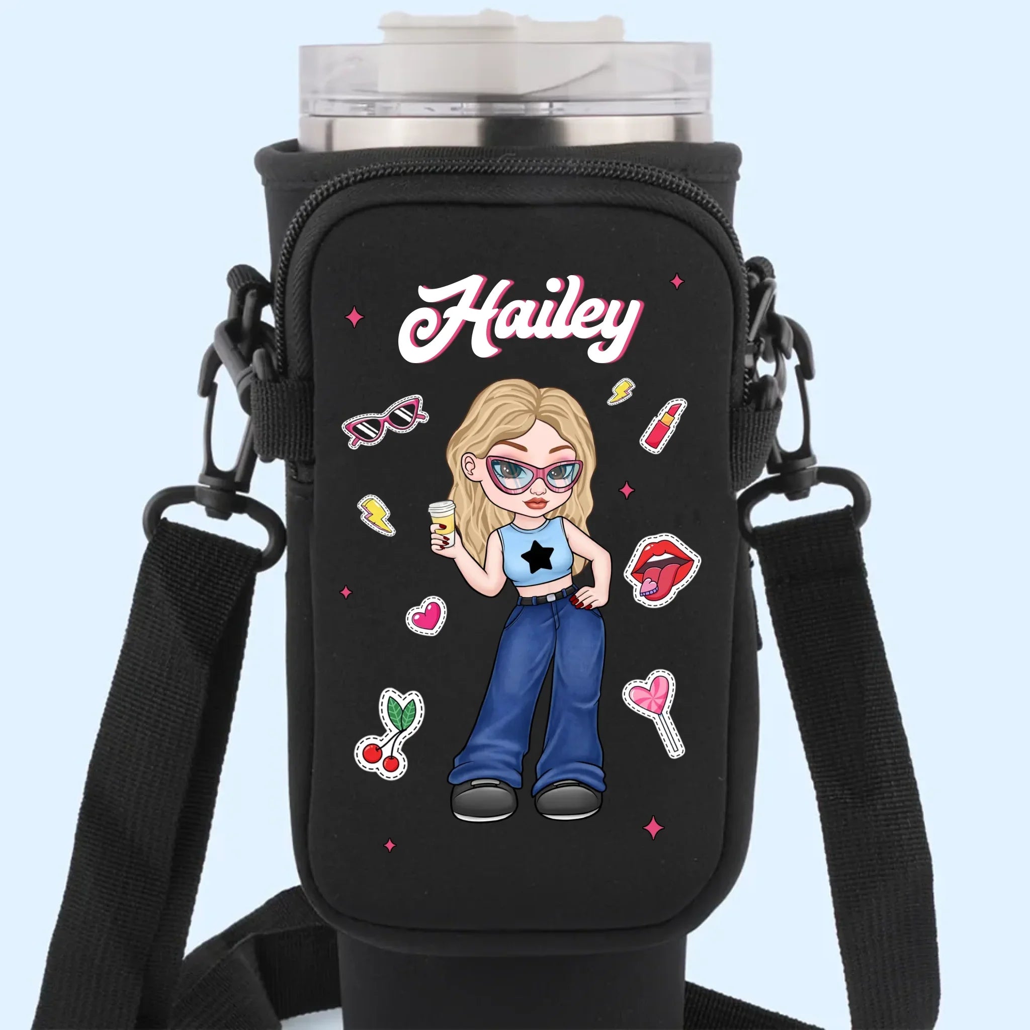 Soft Smile, Savage Style - Family Personalized Custom Neoprene Water Bottle Carrier With Pocket - Gift For Yourself, Best Friends, Siblings, Family Members