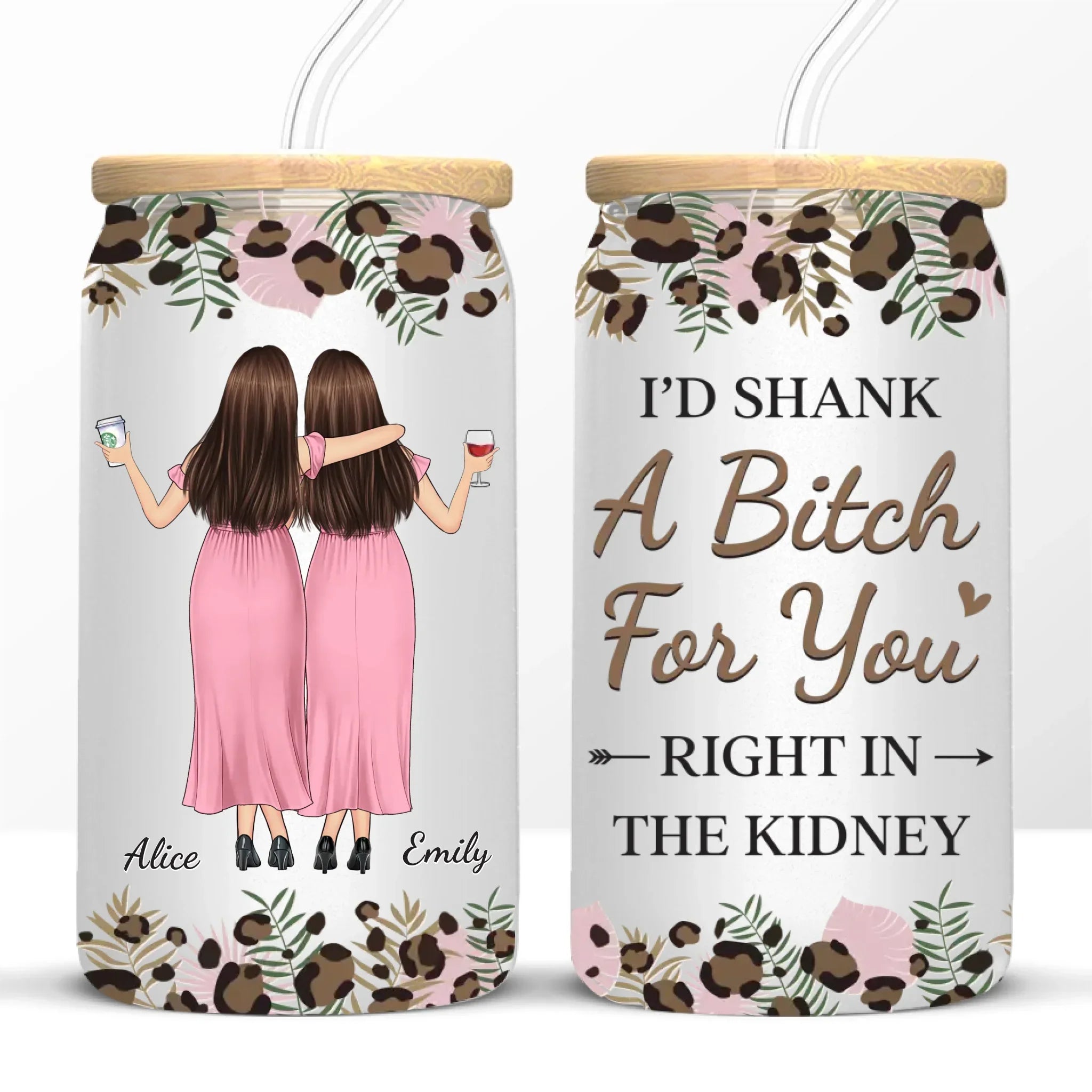 True Friends Are Always Together In Spirit - Bestie Personalized Custom Glass Cup, Iced Coffee Cup - Gift For Best Friends, BFF, Sisters