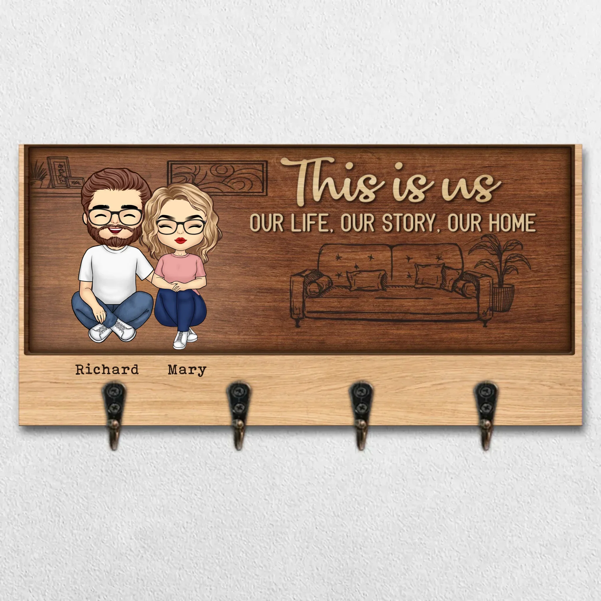 Love, Life & Family - Family Personalized Custom Home Decor Key Hanger, Key Holder - House Warming Gift For Family Members, Pet Owners, Pet Lovers