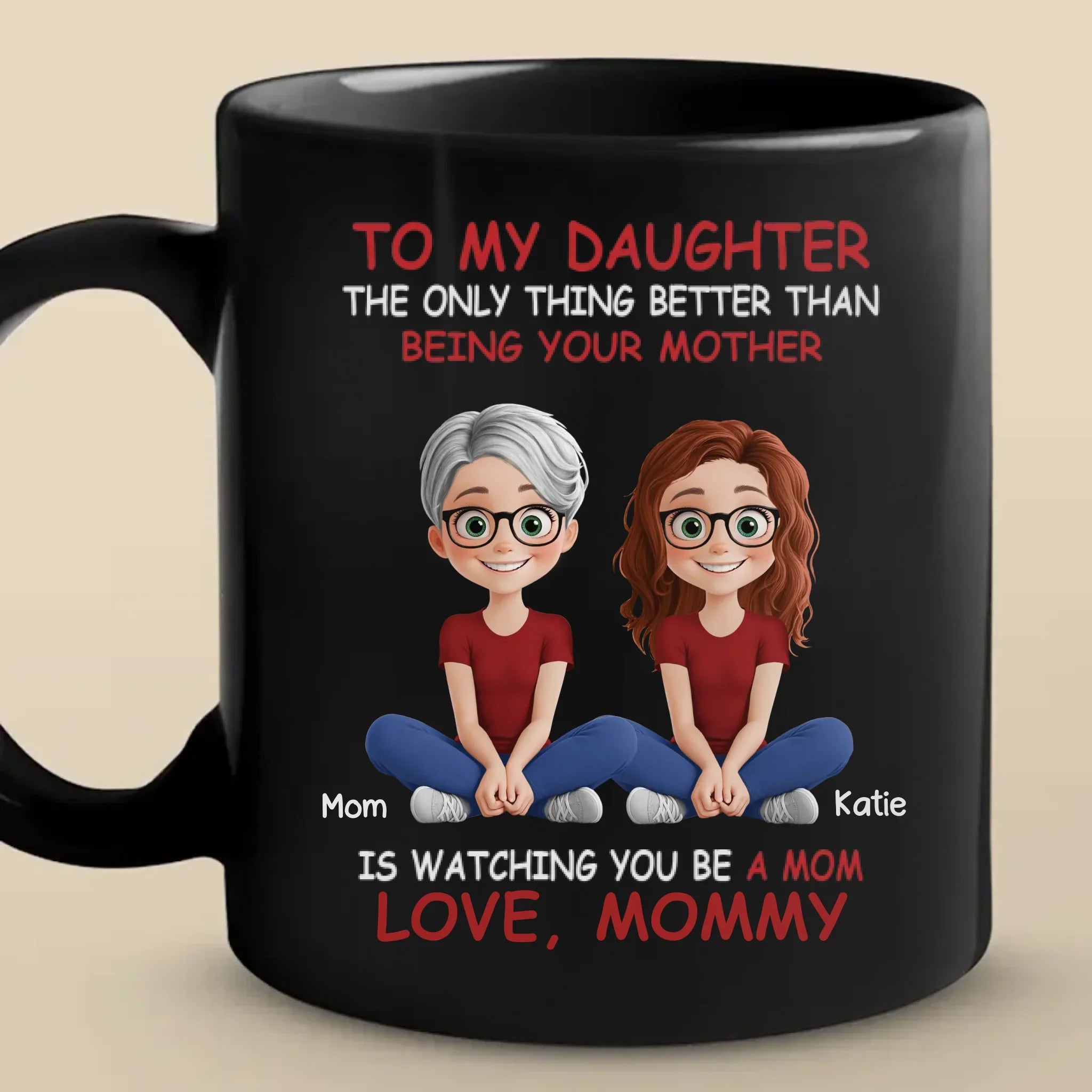 Bonded By Heart, United By Love - Family Personalized Custom Black Mug - Mother's Day, Gift For Mom, Daughter