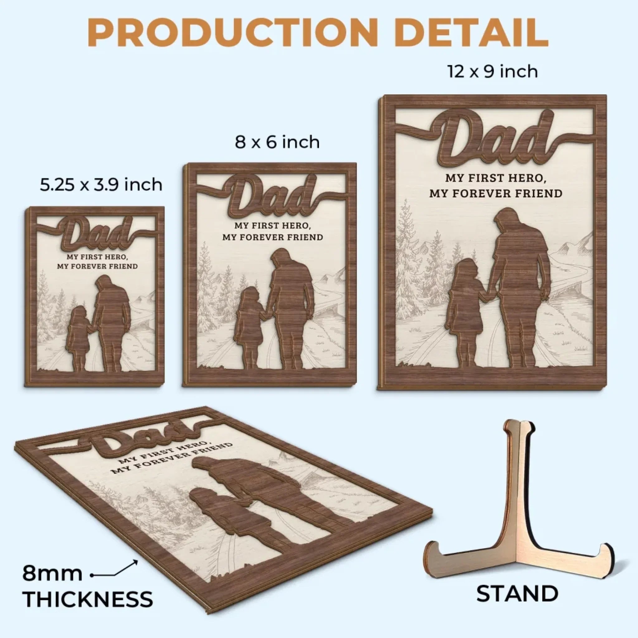 My First Hero, My Forever Friend - Family Personalized Custom 2-Layered Wooden Plaque With Stand - Father's Day, Gift For Dad, Grandpa