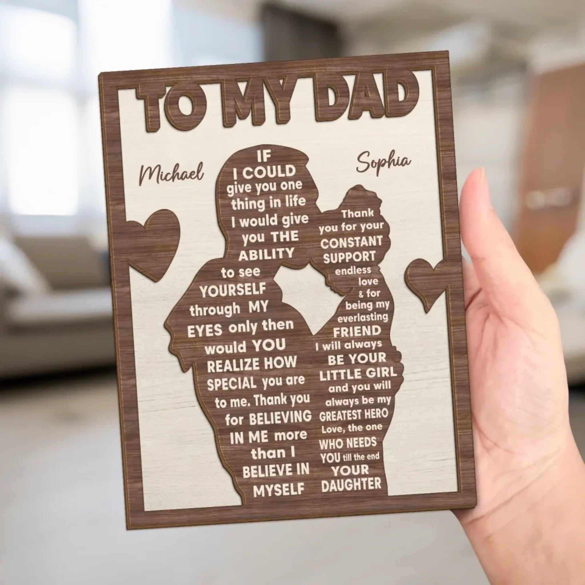 Forever Your Little Girl - Family Personalized Custom 2-Layered Wooden Plaque With Stand - Father's Day, Gift For Dad, Grandpa