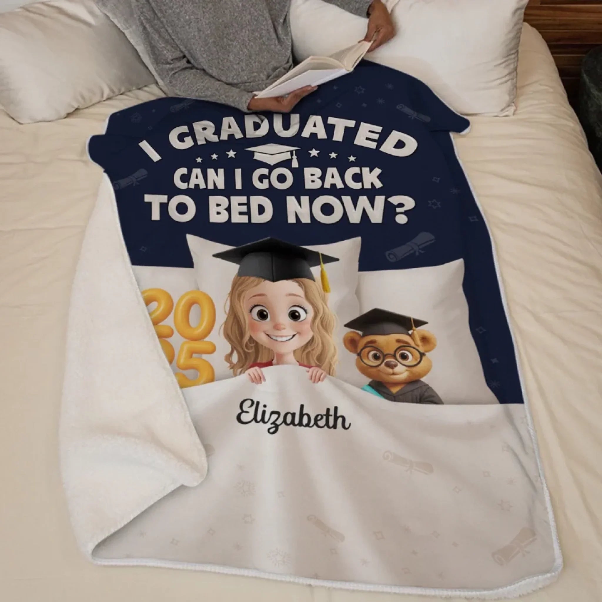 Graduation Goal Met Bedtime Reset - Family Personalized Custom 3D Inflated Effect Printed Blanket - Graduation Gift For Family Members, Siblings, Brothers, Sisters