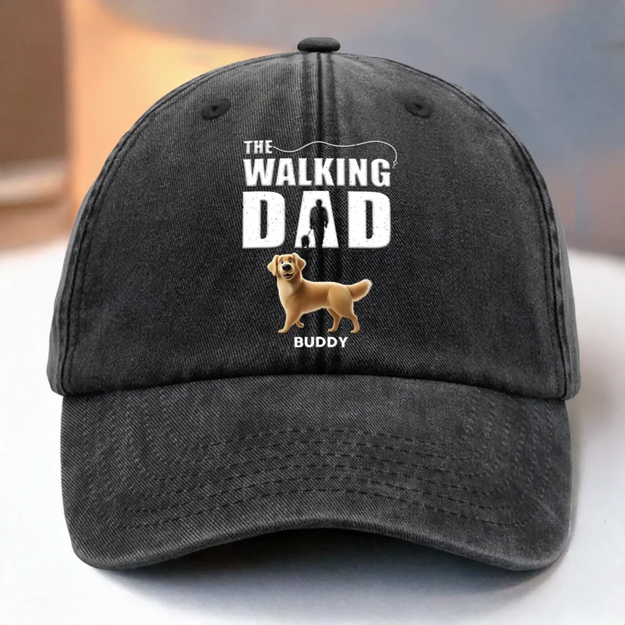 Best Dog Dad On Patrol - Dog Personalized Custom Vintage Washed Denim Baseball Cap - Father's Day,  Gift For Dad, Pet Owners, Pet Lovers