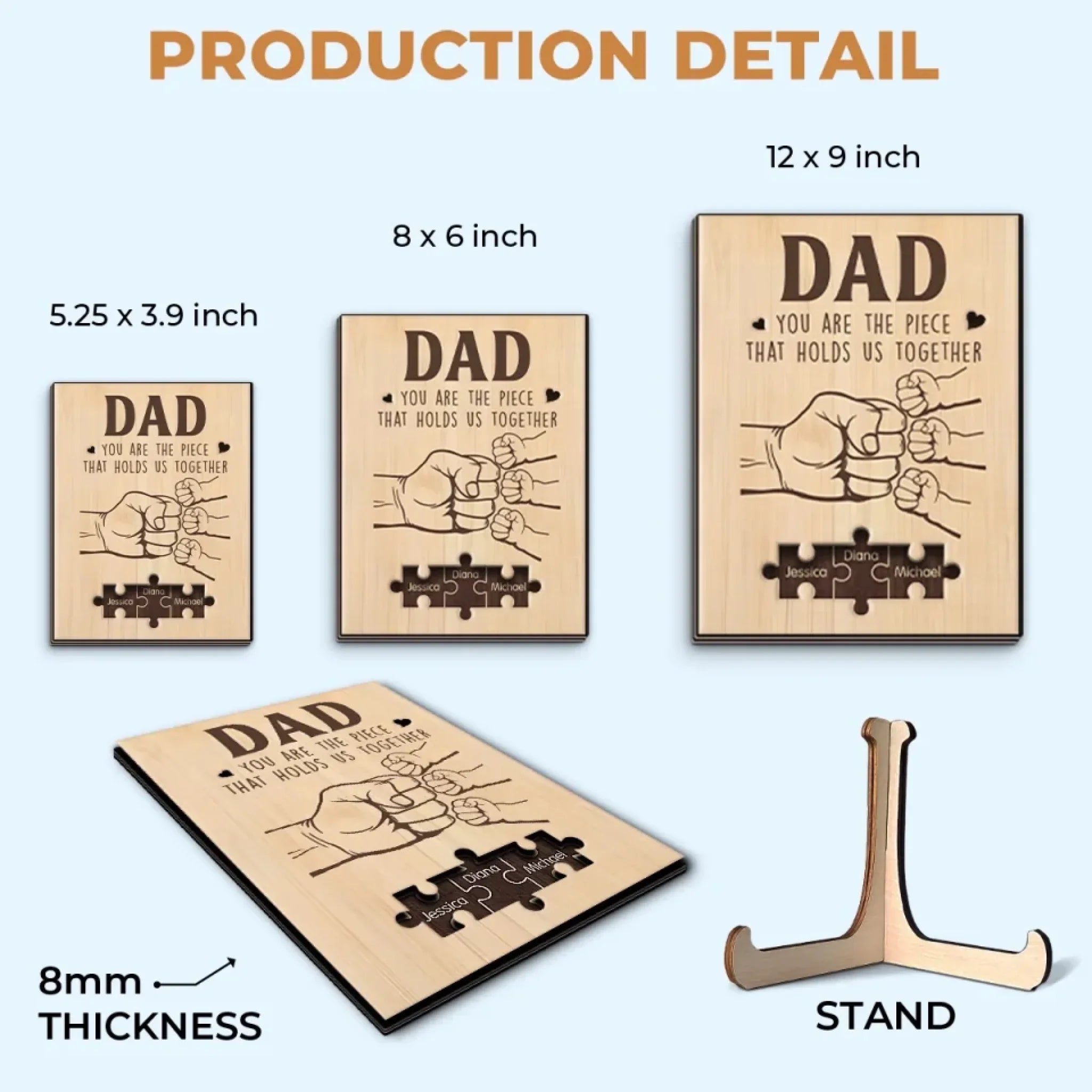 Dad, You Are The Piece That Holds Us Together - Family Personalized Custom 2-Layered Wooden Plaque With Stand - Father's Day, Gift For Dad, Grandpa
