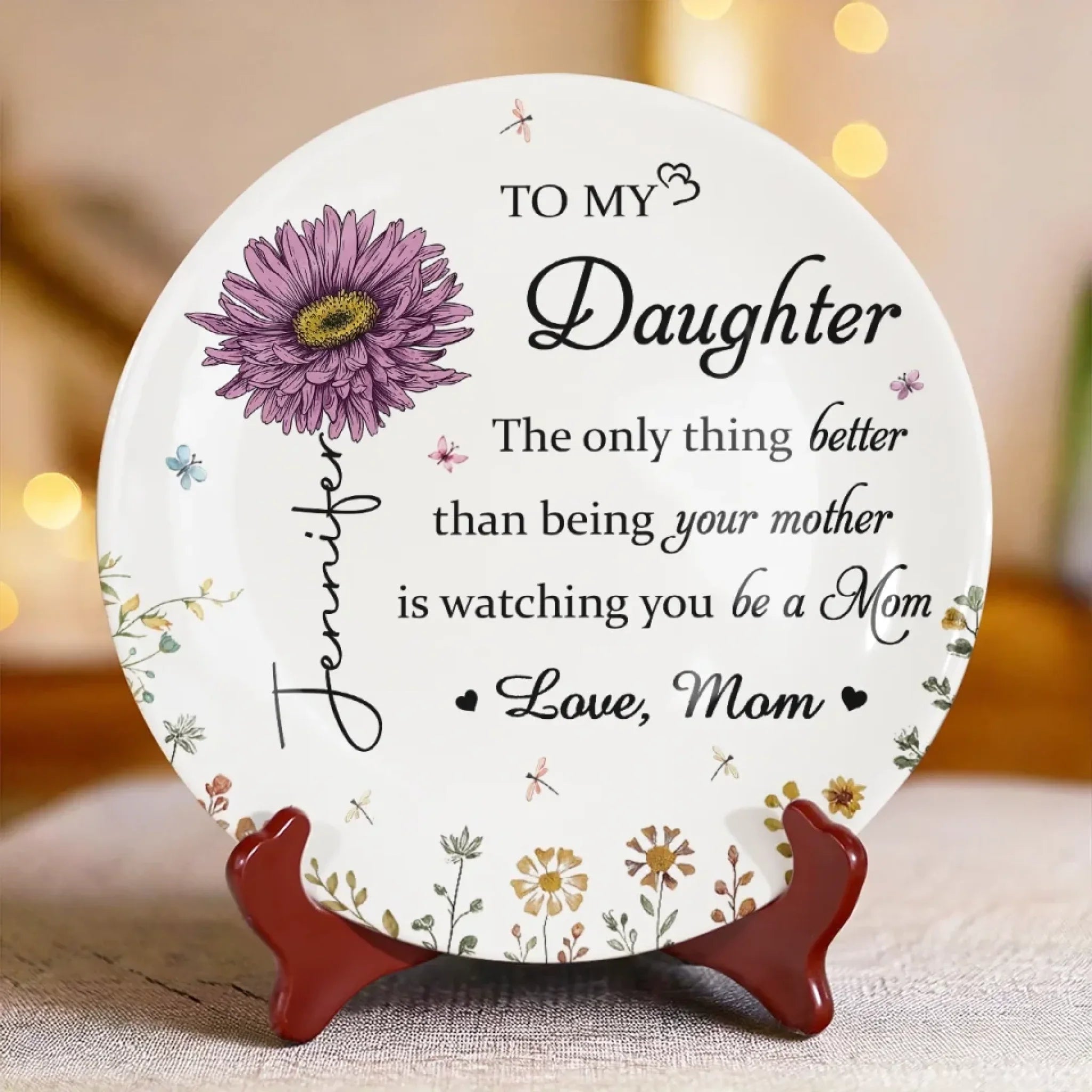 From My Heart To My Daughter - Family Personalized Custom Ceramic Plate - Mother's Day, Gift For Mom, Grandma