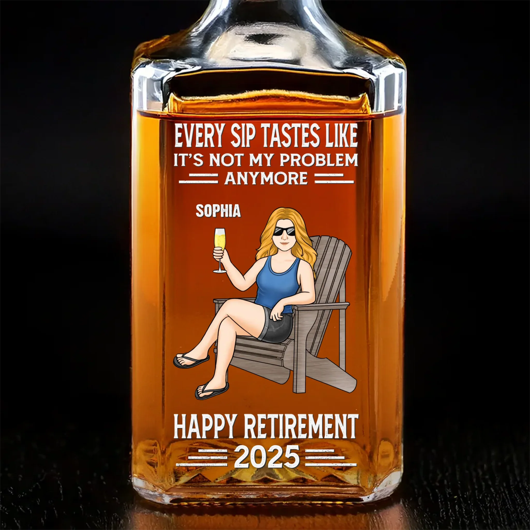 Off The Clock, On The Beach - Personalized Custom Glass Whiskey Bottle - Appreciation, Retirement Gift For Yourself, Best Friends, Siblings, Family Members, Coworkers