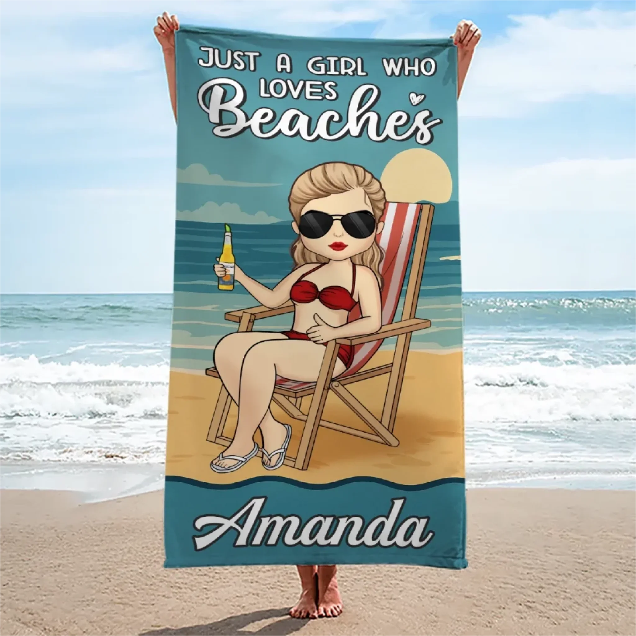 Just A Girl Who Needs Vitamin Sea - Bestie Personalized Custom Beach Towel - Summer Vacation Gift, Birthday Pool Party Gift For Best Friends, BFF, Sisters
