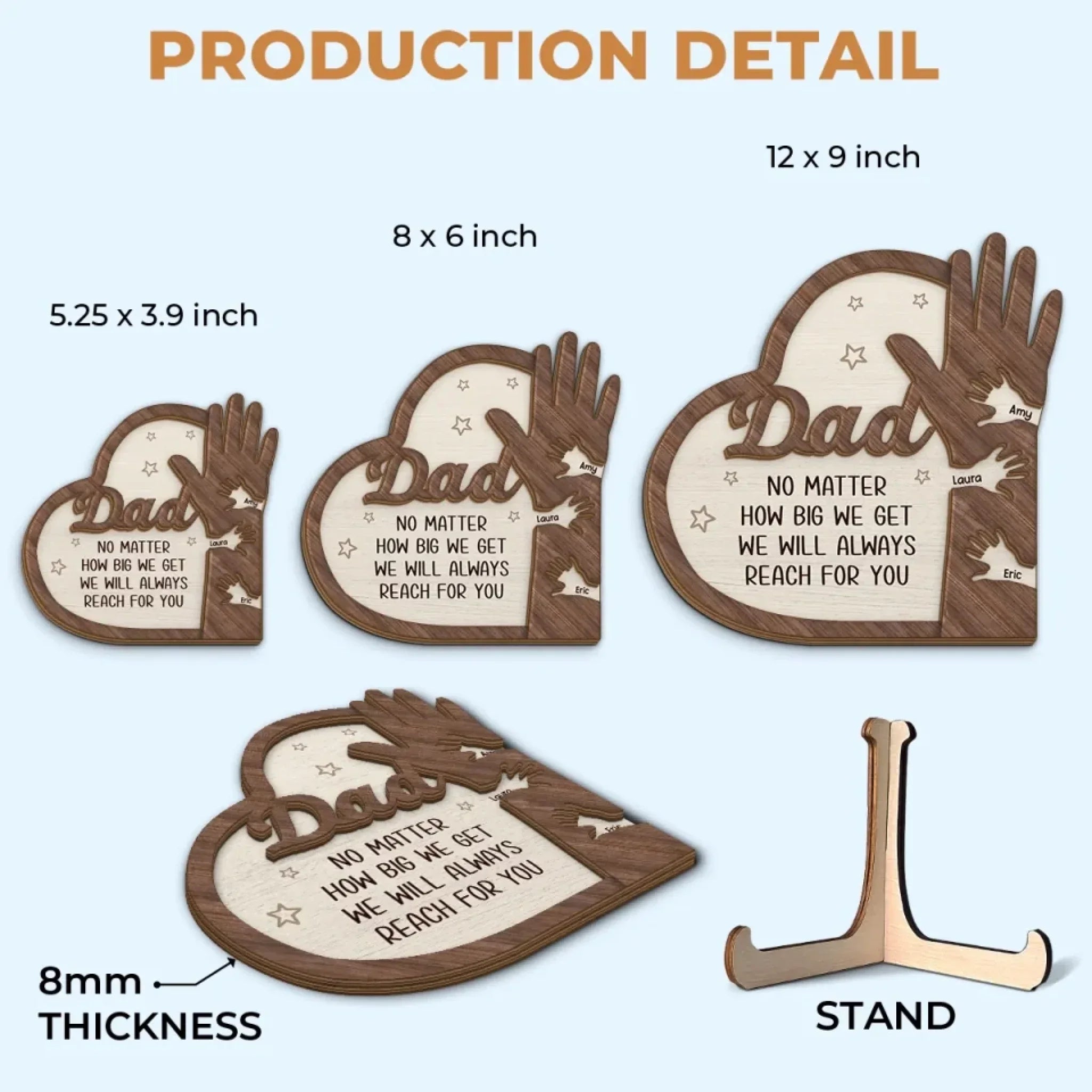 From Tiny Hands To Grown Hearts, We’ll Always Reach For You - Family Personalized Custom 2-Layered Wooden Plaque With Stand - Father's Day, Gift For Dad, Grandpa