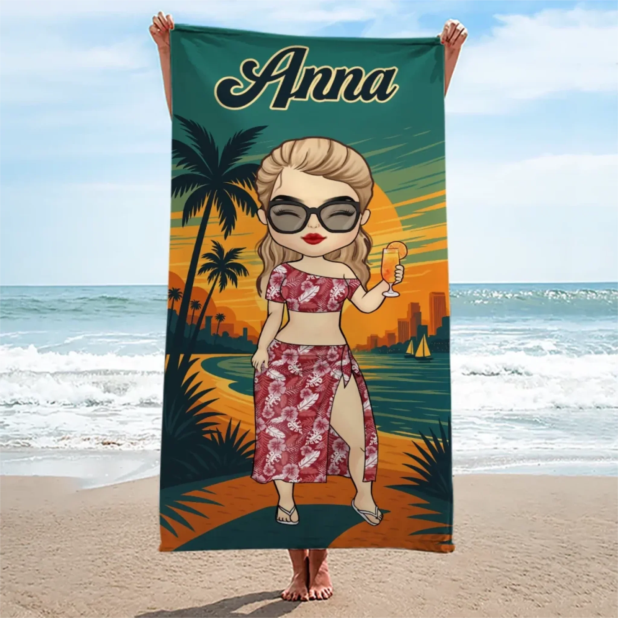 Good Times And Tan Lines - Bestie Personalized Custom Beach Towel - Summer Vacation Gift, Birthday Pool Party Gift For Best Friends, BFF, Sisters