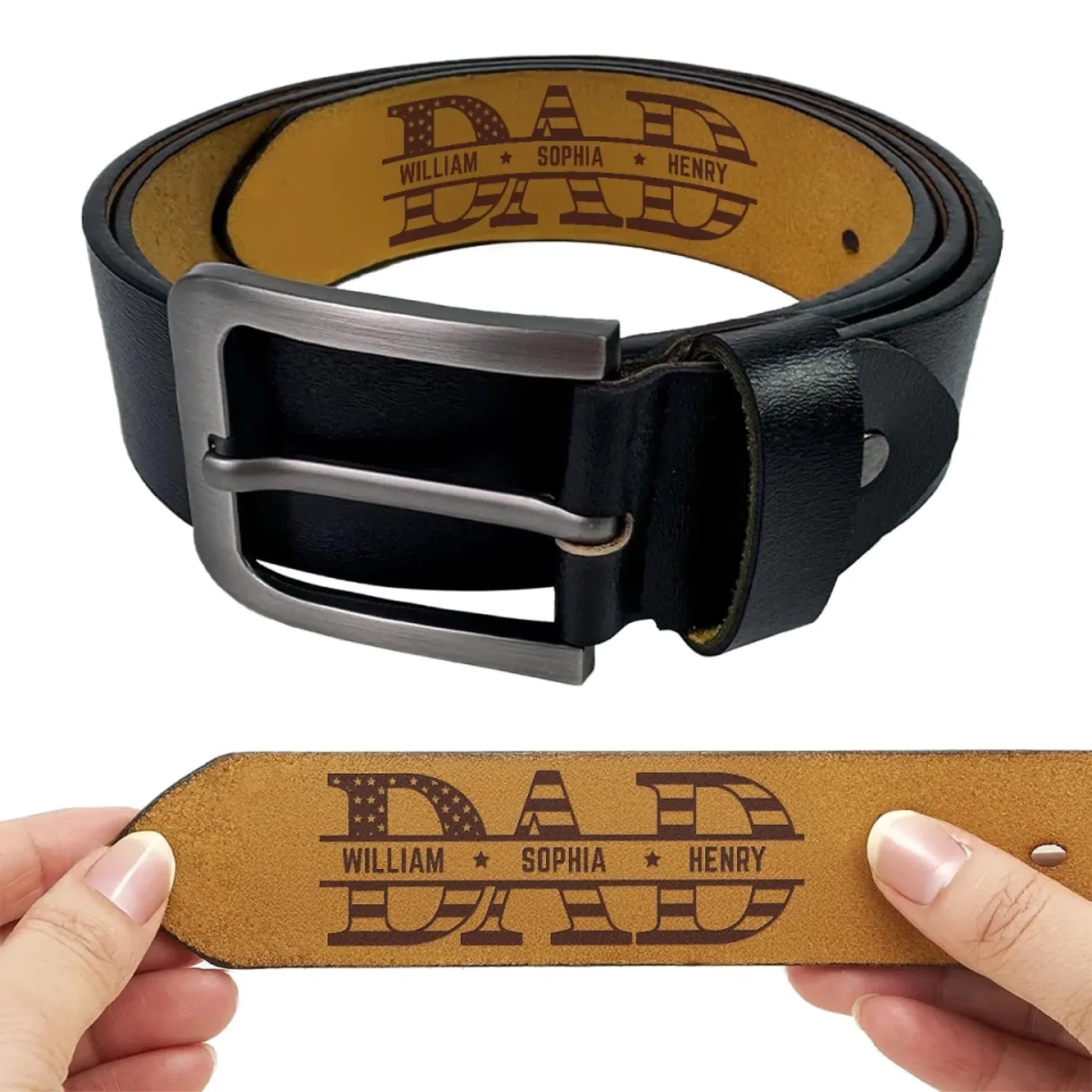 Strength, Style, And Family - Family Personalized Custom Engraved Leather Belt - Father's Day, Gift For Dad, Grandpa