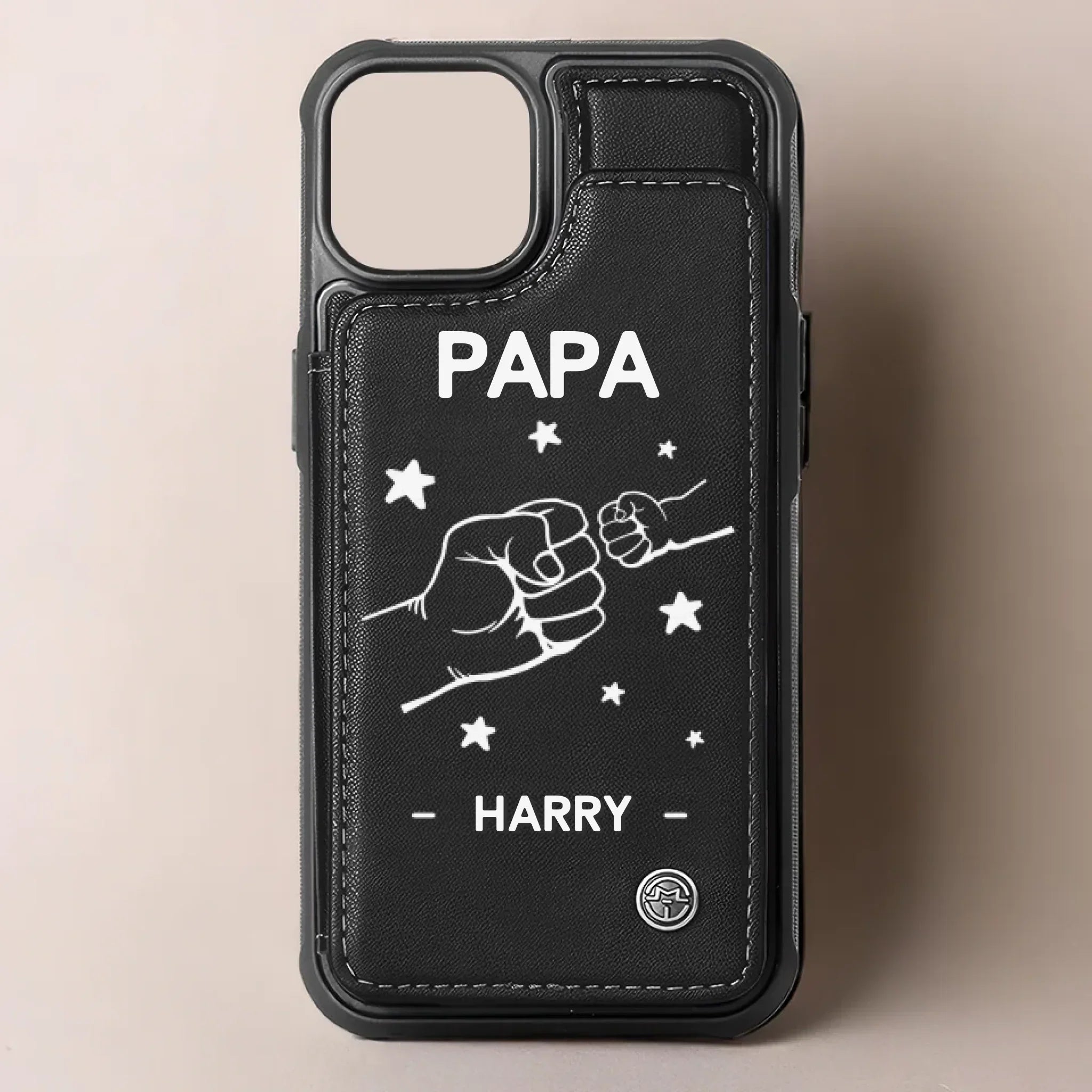Dad Life Powered By Love - Family Personalized Custom Leather Flip Wallet Phone Case - Father's Day, Gift For Dad, Grandpa