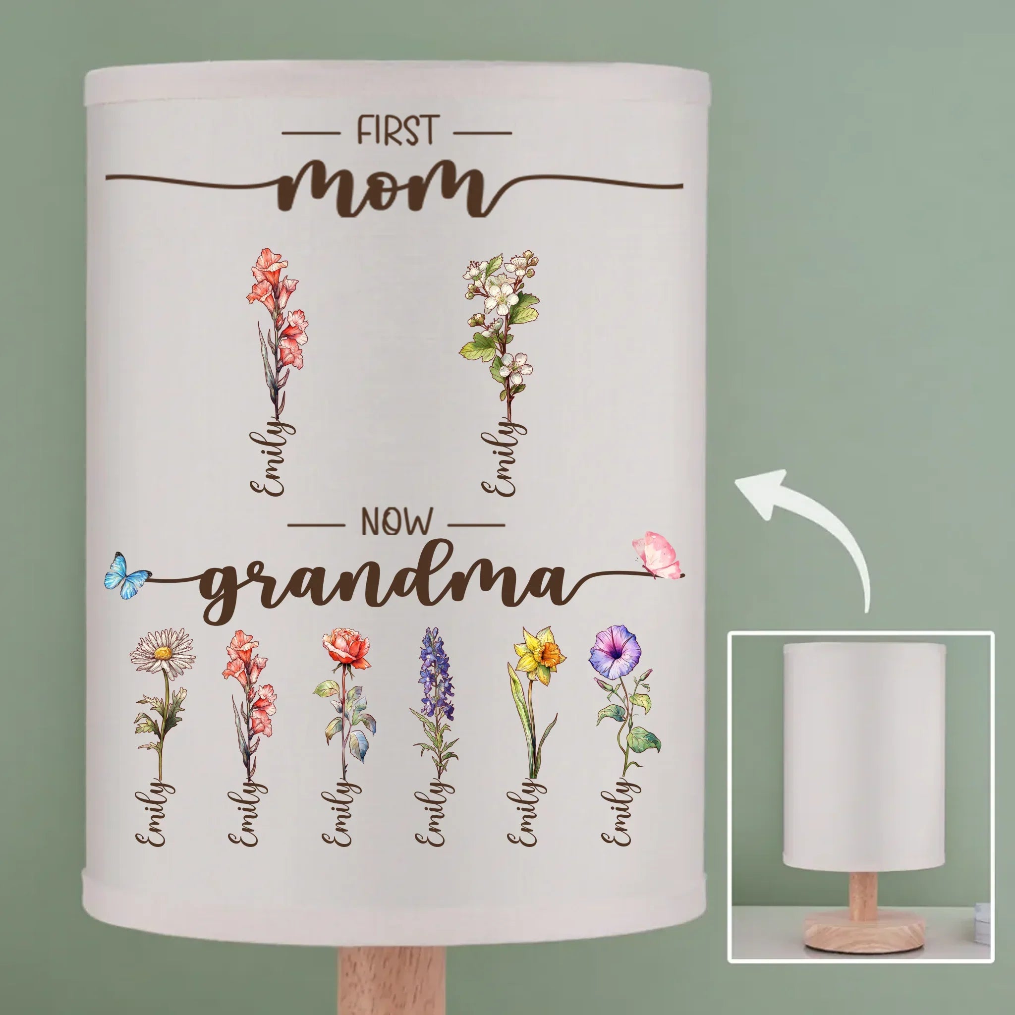 First Mom, Now Grandma - Family Personalized Custom Linen Bedside Table Lamp - Mother's Day, Gift For Mom, Grandma