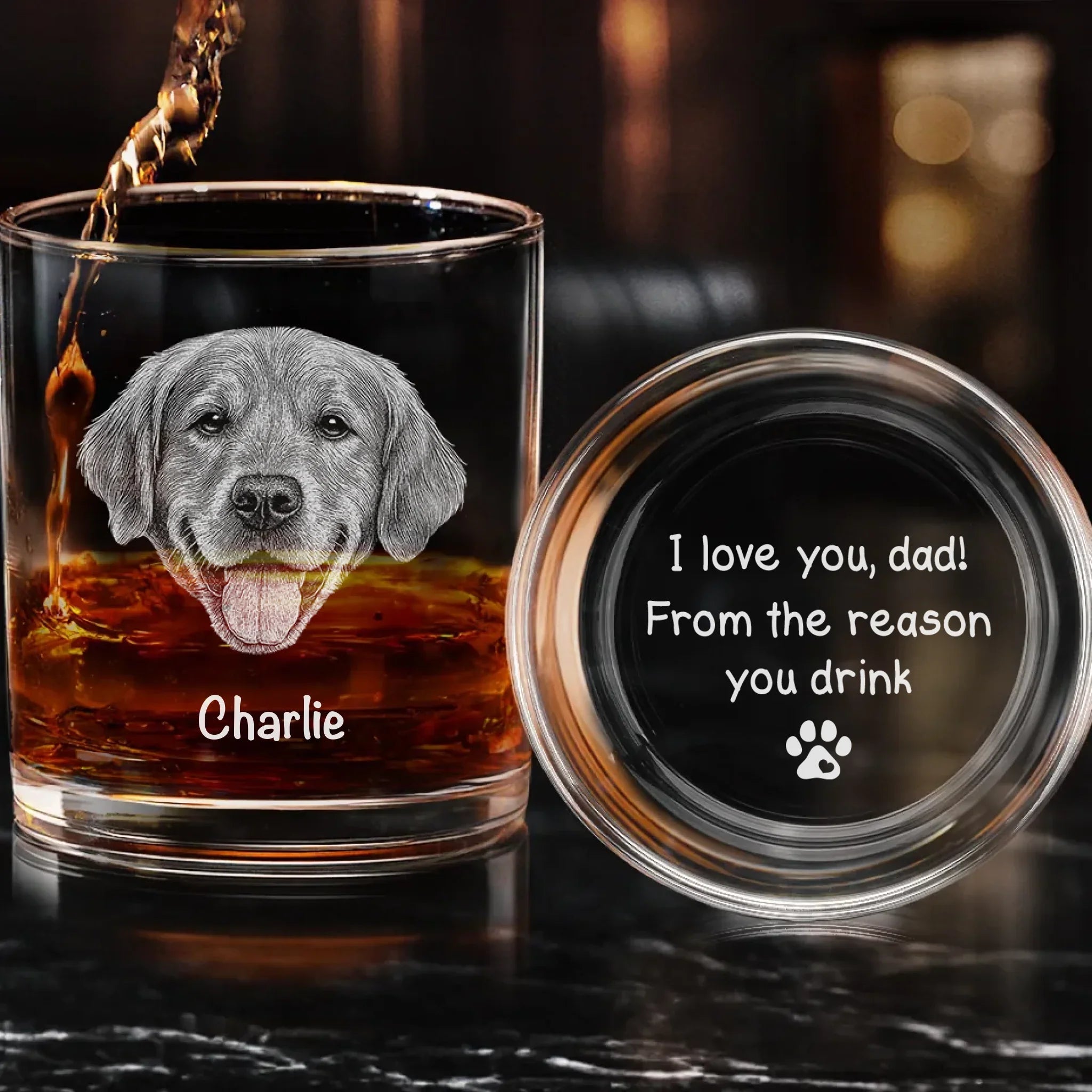 Custom Photo You're Pawsitively The Best, Dad - Dog & Cat Personalized Custom Whiskey Glass With Bottom And Side Engraving - Father's Day,  Gift For Dad, Pet Owners, Pet Lovers