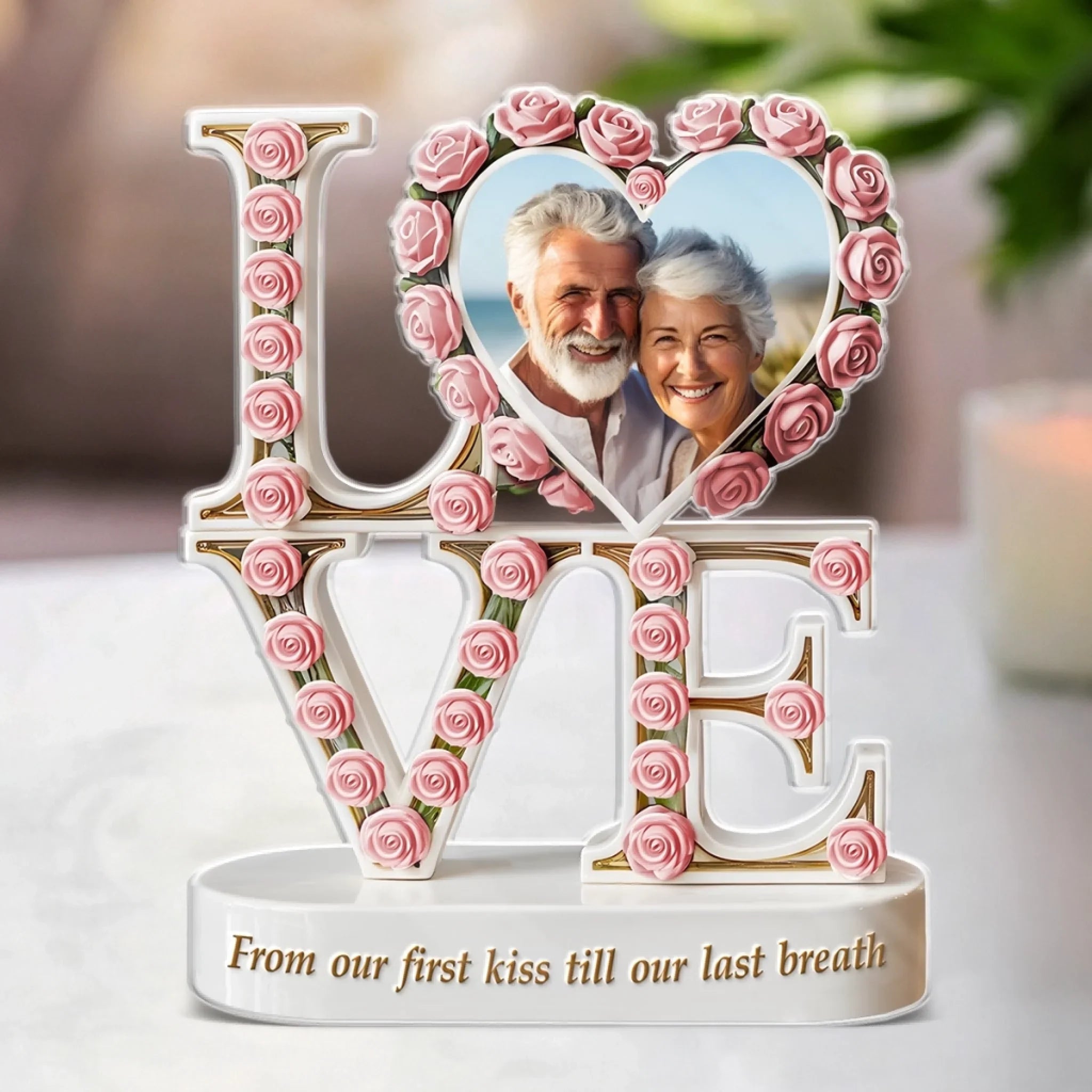 Custom Photo Love Rooted In Time, Blooming Still - Couple Personalized Custom Acrylic Plaque Custom Shape - Gift For Husband Wife, Anniversary
